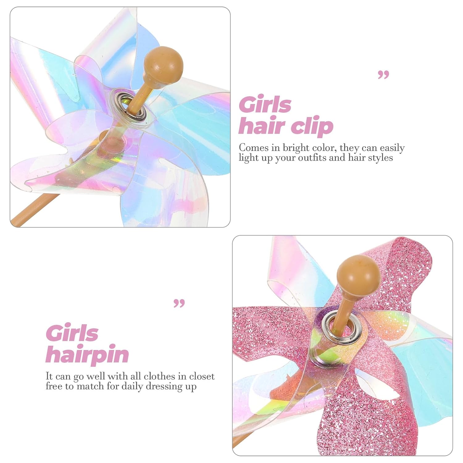 Lurrose Sequins Hair Clips Pinwheel Hair Barrettes for Girls 3.14X2.95In Colorful Windmill Accessories for Birthday Party Daily School Travel