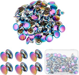 CRAFTYMELODY 30Sets Rainbow Double Cap Rivets Brass Metal Studs Rivets Punk Rock Style Round Head Stud for Leather DIY Crafting Repair Decorate Clothing Shoes Bags Jackets Belts Collars