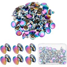 CRAFTYMELODY 30Sets Rainbow Double Cap Rivets Brass Metal Studs Rivets Punk Rock Style Round Head Stud for Leather DIY Crafting Repair Decorate Clothing Shoes Bags Jackets Belts Collars