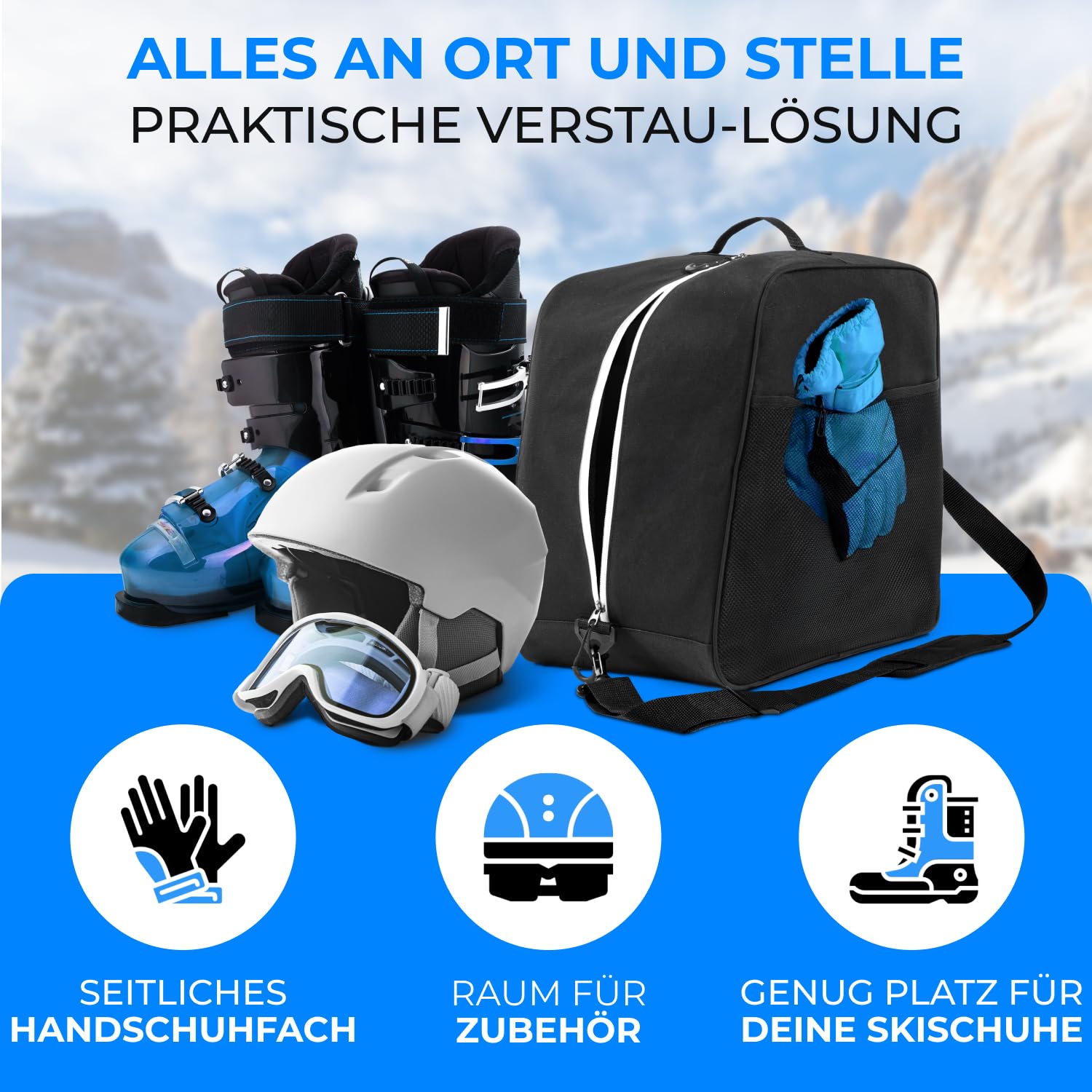 STYNGARD Skischuhtasche mit Platz für Zubehör [38 L] - Tasche für Skischuhe mit - Skischuhe Tasche - Skistiefeltasche - Modell Cortina