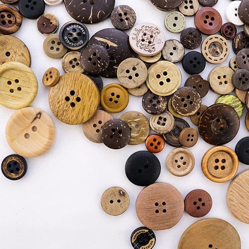 Miniatura 3 de TCOTBE 600 piezas de botones de madera de tamaños variados, colores mezclados, cáscara de coco, madera, botones de adorno hechos a mano para