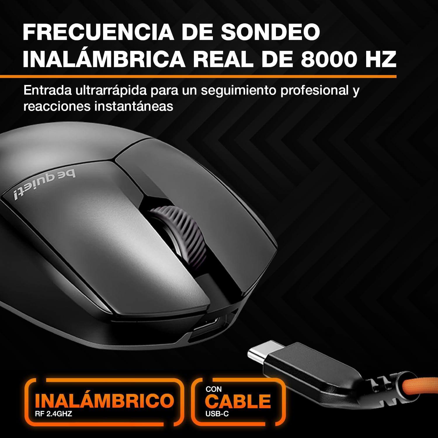 be quiet! Dark Perk Ergo Ratón ergonómico para PC, 55g de Peso Ligero, batería inalámbrica de Ultra Larga duración, tasa de sondeo de 8,000 Hz, Sensor PixArt PAW3950, 32,000 dpi, Interruptor 70m
