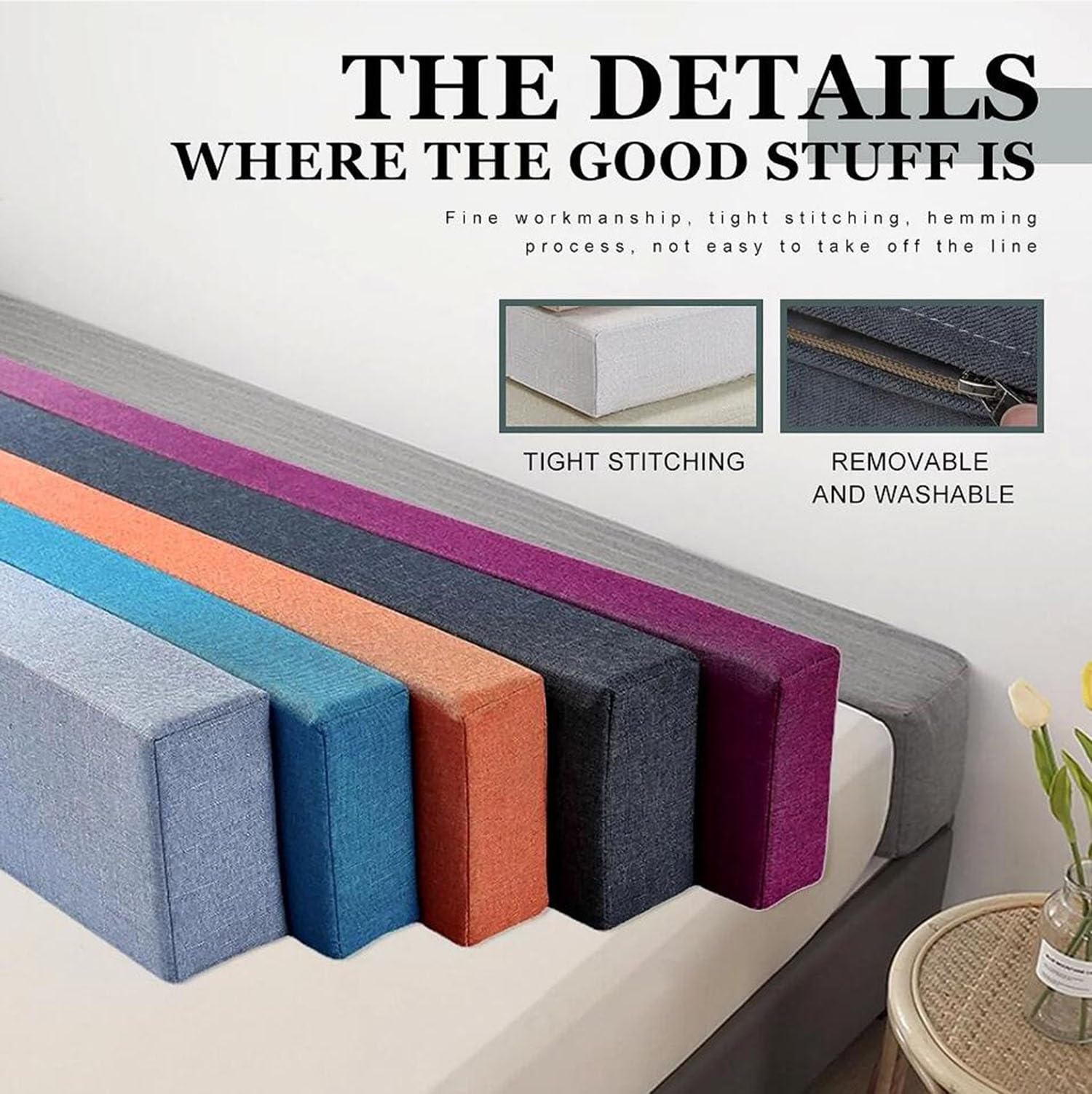 Cojín para cabecero de cama, color gris claro, reductor de espacio, extensión de colchón para cama de cabeza a pared, funda extraíble de 180 x 10 x 20 cm