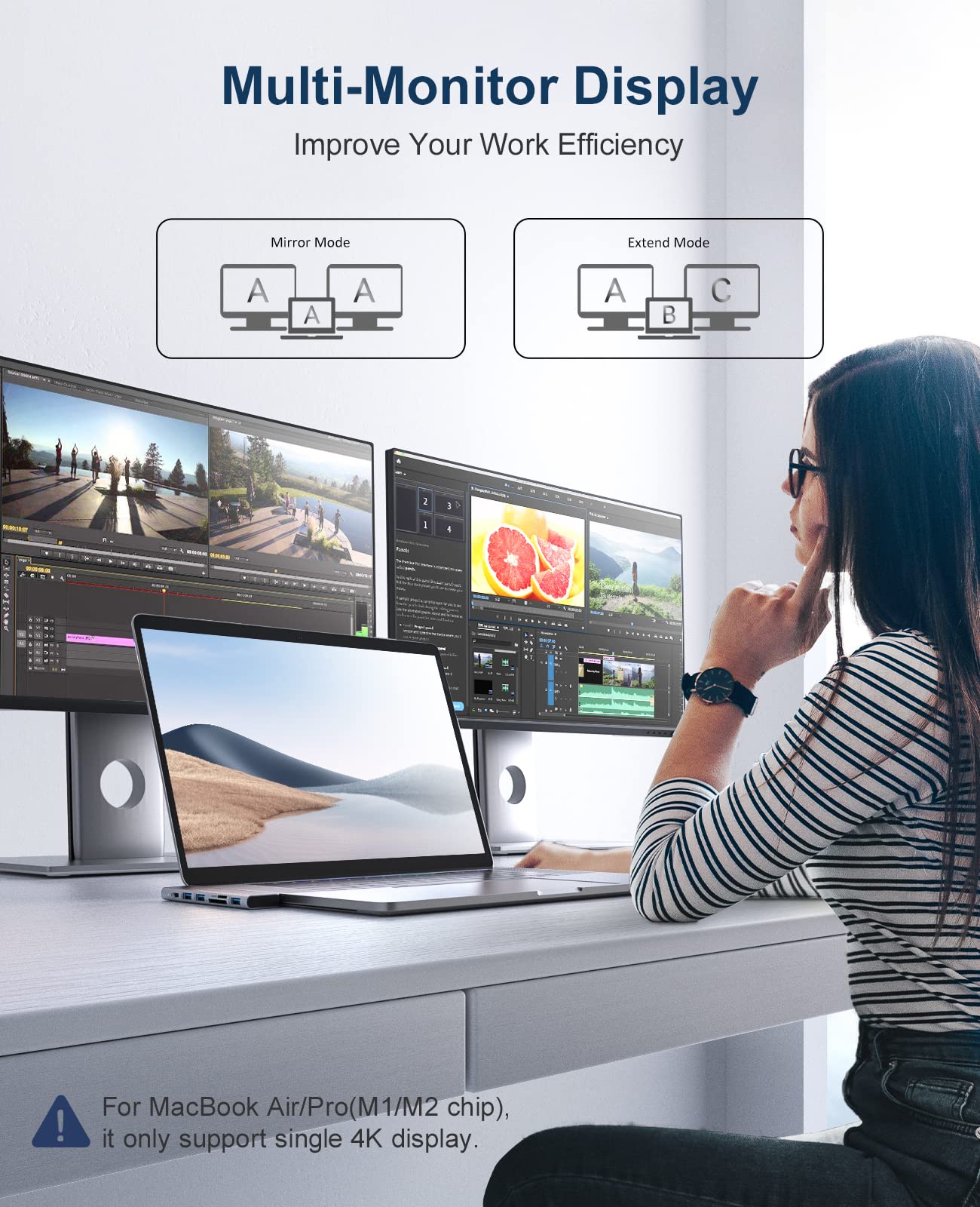 Adaptador USB C Hub MacBook -  7 en 2 MacBook Pro/Air Accessories Adaptador multipuerto con puerto Thunderbolt 3, 100W PD 4K @30Hz, 40Gbps 4K HDMI, 3* USB 3.0 puerto de datos SD y lector de 6