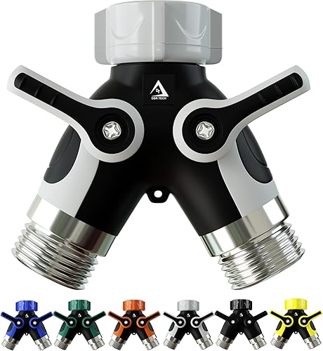 Divisor de manguera de 2 vías, conector de metal resistente, divisor de manguera de jardín bidireccional, gris