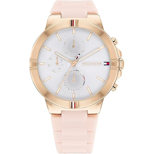 Tommy Hilfiger Women's Qtz Multifunction Stainless Steel and Silicone Strap Sporty Watch, Color: Pink (Model: 1782334)