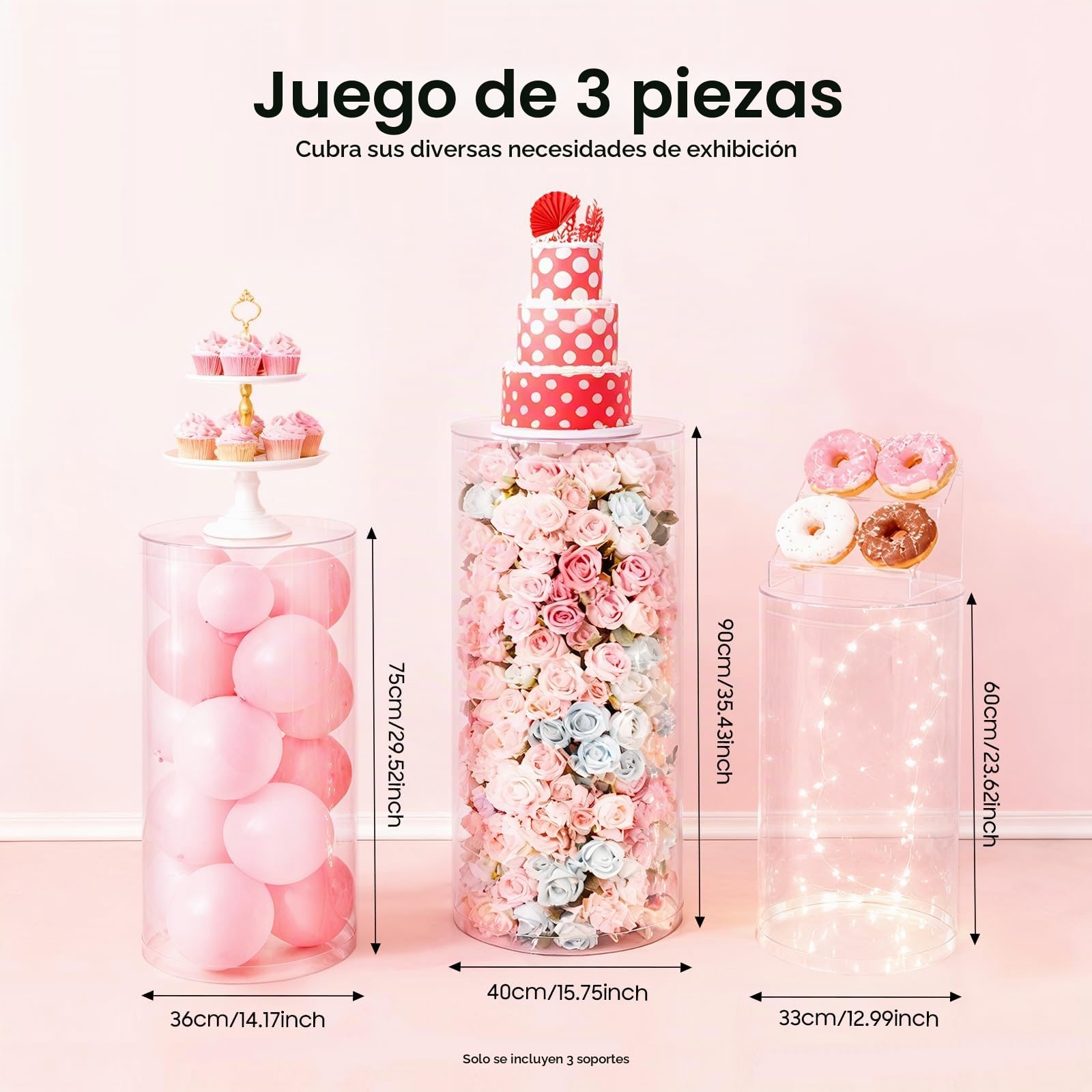 3 piezas de soportes cilíndricos de pedestal para fiestas, mesas de pedestal redondas transparentes, pilares de plintor para fiestas, cumpleaños, accesorios de boda