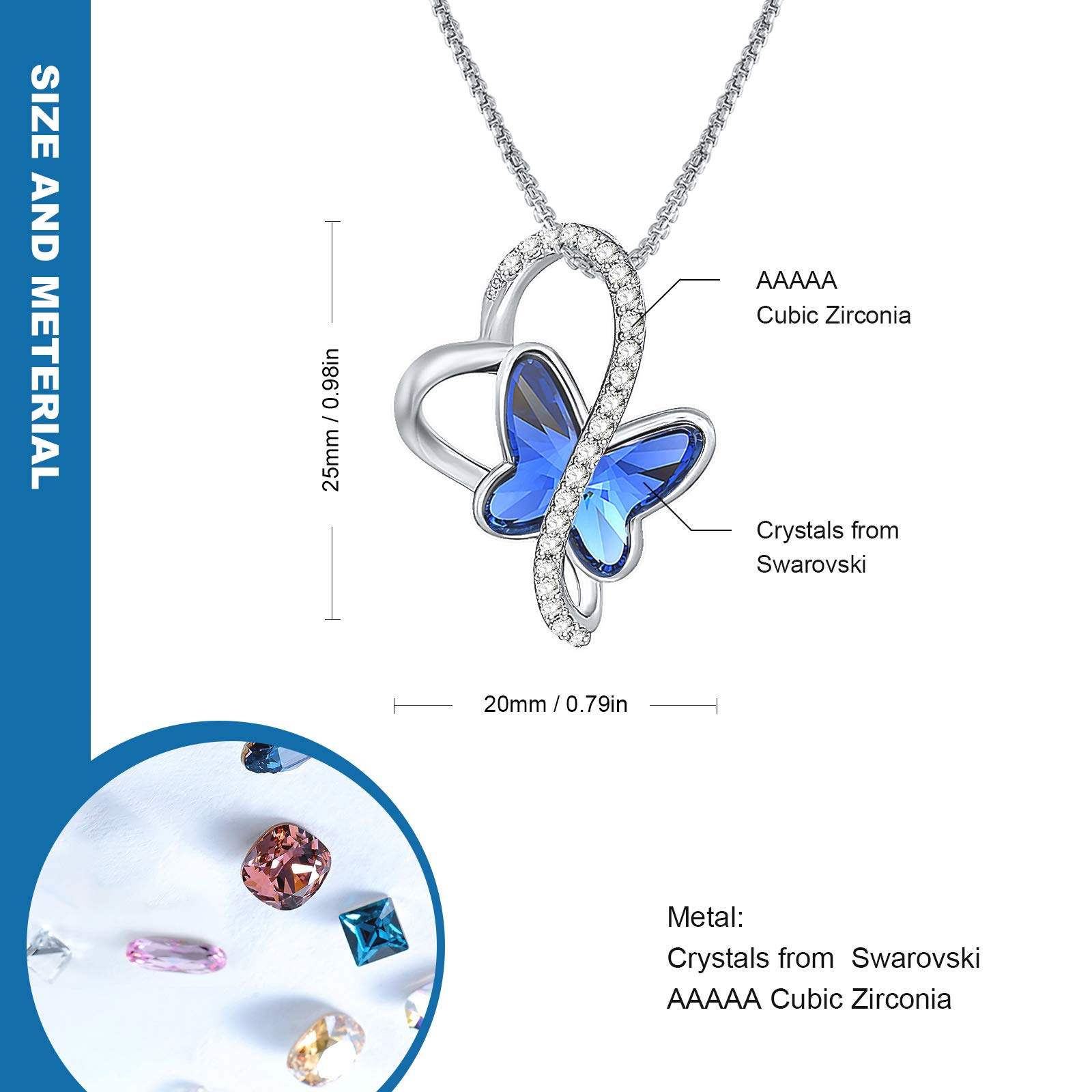 GEORGE · SMITH Collana Farfalla per Donna Ragazze, Collana Ciondolo Cuore Placcata Argento, Gioielli Regali San Valentino Natale per Donne (Blu)