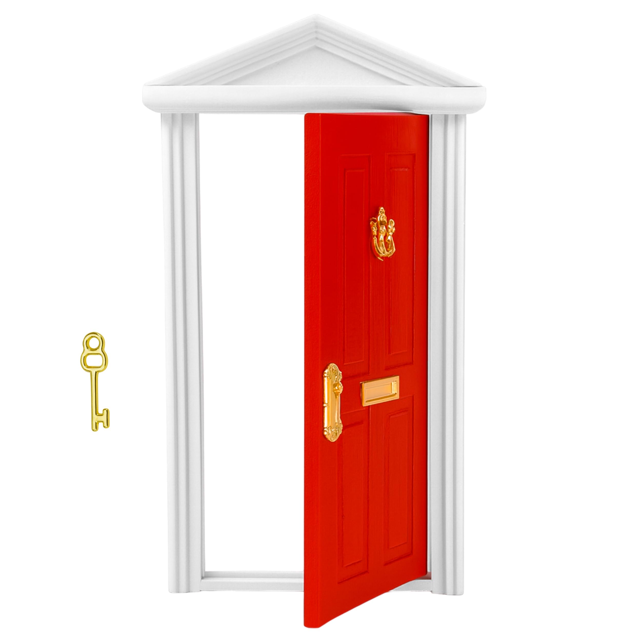 Photo 1 of Miniature Red Door Dollhouse – 1/12 Scale Christmas Elf Mini Wooden Fairy Front Door with Handle Knocker for Doll House Decoration, Tiny Furniture Decor Party DIY Craft Accessories