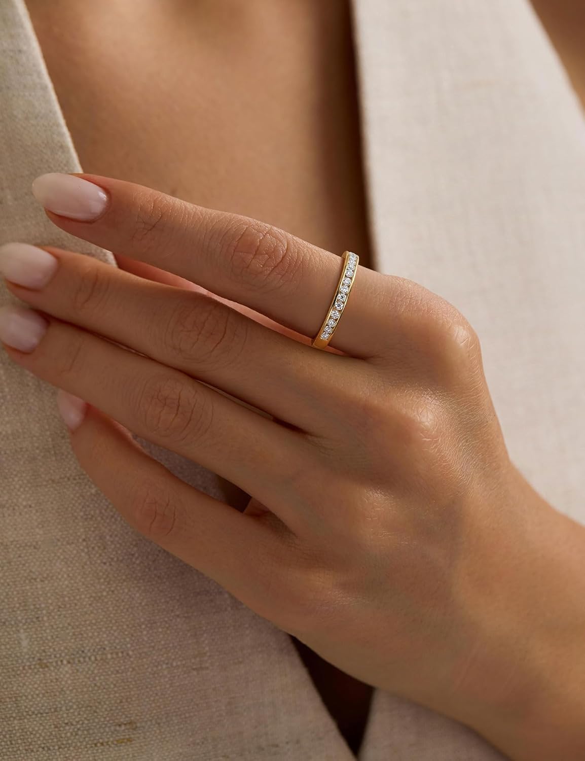 Moissanite Half Eternity Ring for Women 925 Sterling Silver Moissanite Wedding Band D Color VVS1 Round Cut Channel Set Anniversary Band Stackable Ring