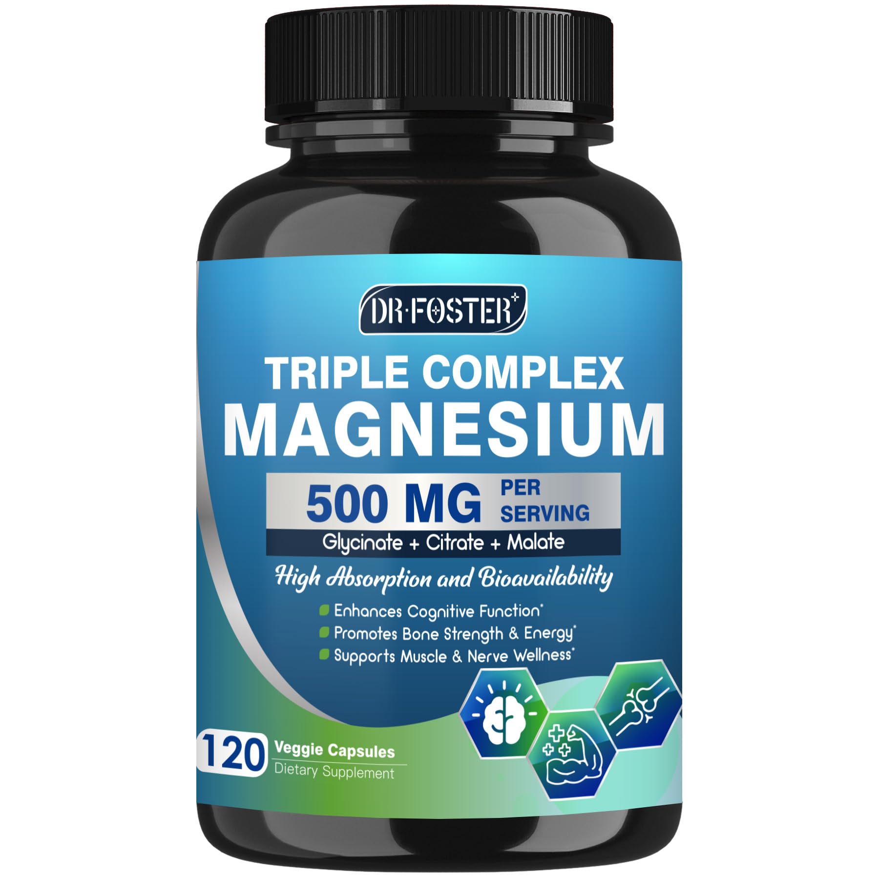 DRFOSTER Triple Magnesium Complex 500mg with Zinc, 120 Capsules 120 Count (Pack of 1)