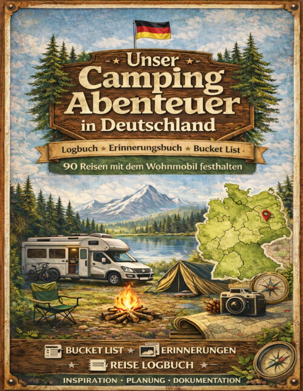 Camping Logbuch – Unsere Abenteuer: Reisetagebuch für Wohnmobil, Campervan und Wohnwagen mit Bucket List, Lieblings-Campingplätzen, Campingplatz Bewertungen und Seiten für eure schönsten Erinnerungen