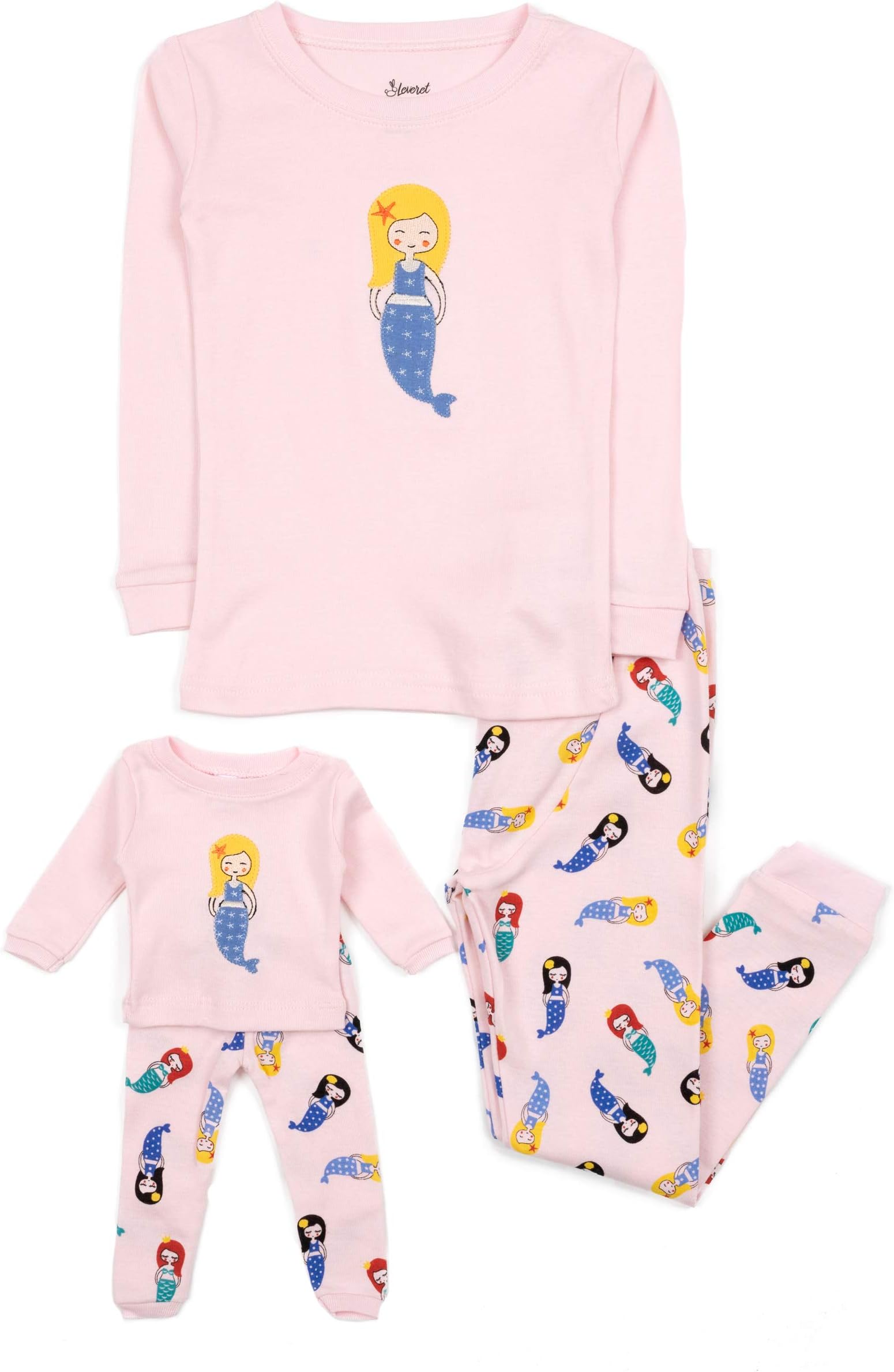 LeveretKids & Toddler Pajamas Matching Doll & Girls Pajamas 100% Cotton Set (Toddler-14 Years) Fits American Girl
