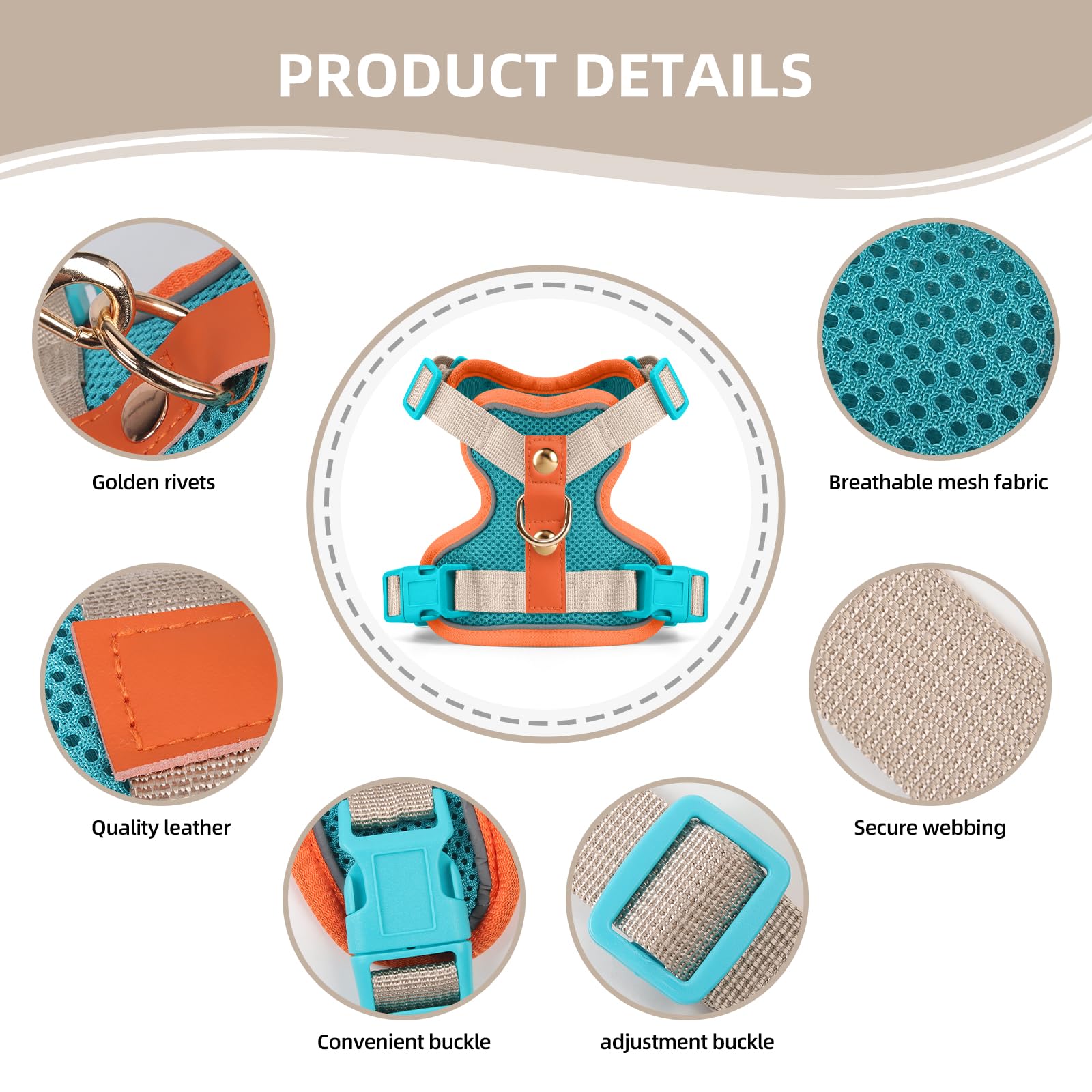 Muecleao Escape Proof Cat Harness and Leash Set, Premium Microfiber Leather Trim - Image 3
