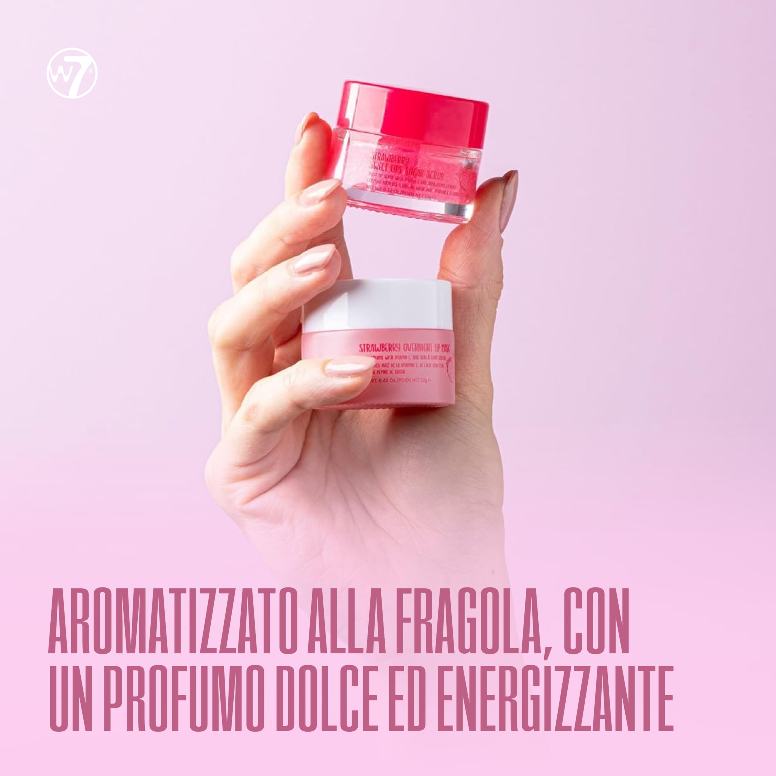 W7 Scrub labbra + maschera notte Sweet Dreams - Set da 2 pezzi - Aroma fragola - Esfolia, ristora, lenisce e idrata