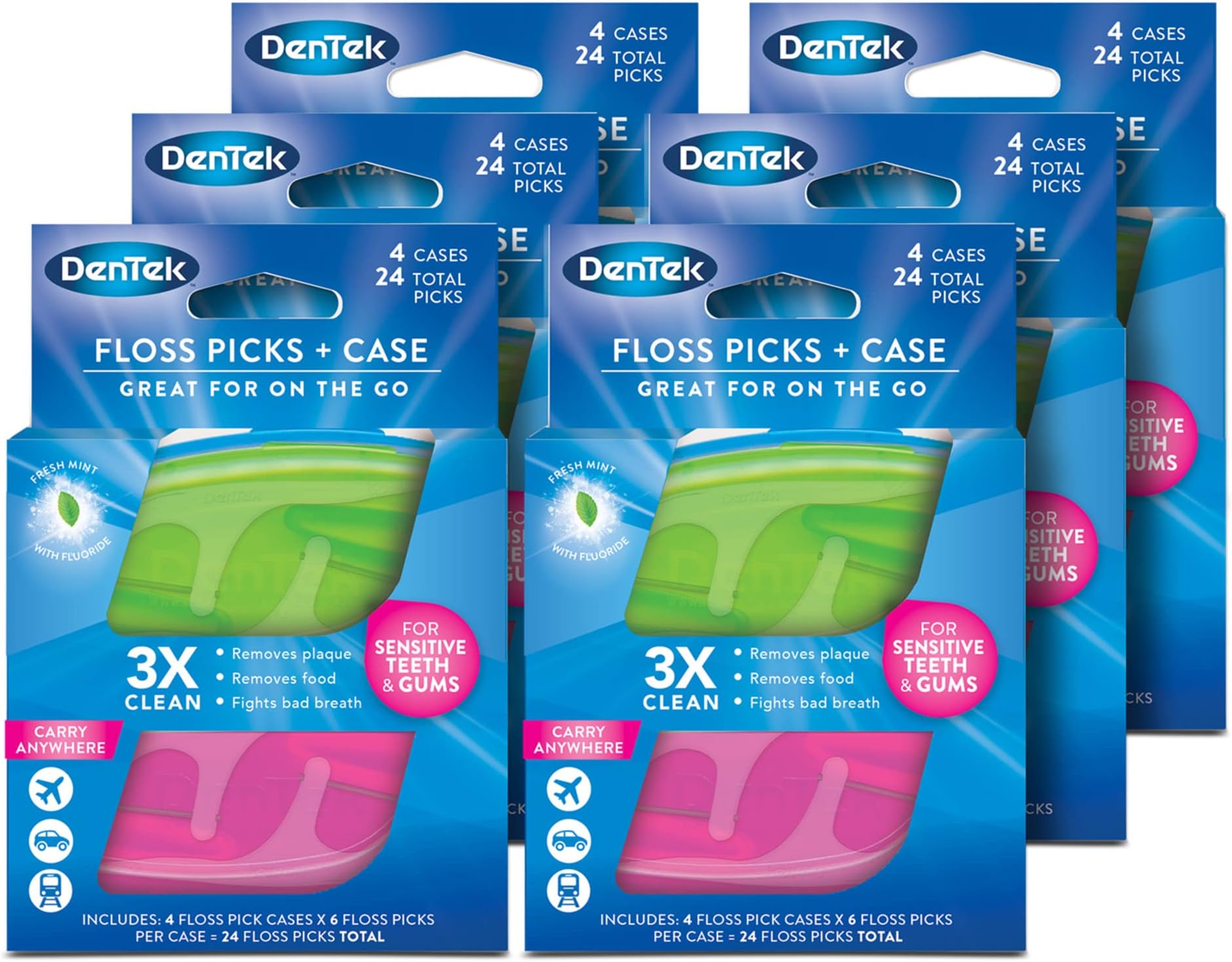 DenTek Floss Picks & Travel Case for OntheGo, 4 Travel Cases & 12 Floss Picks, 6