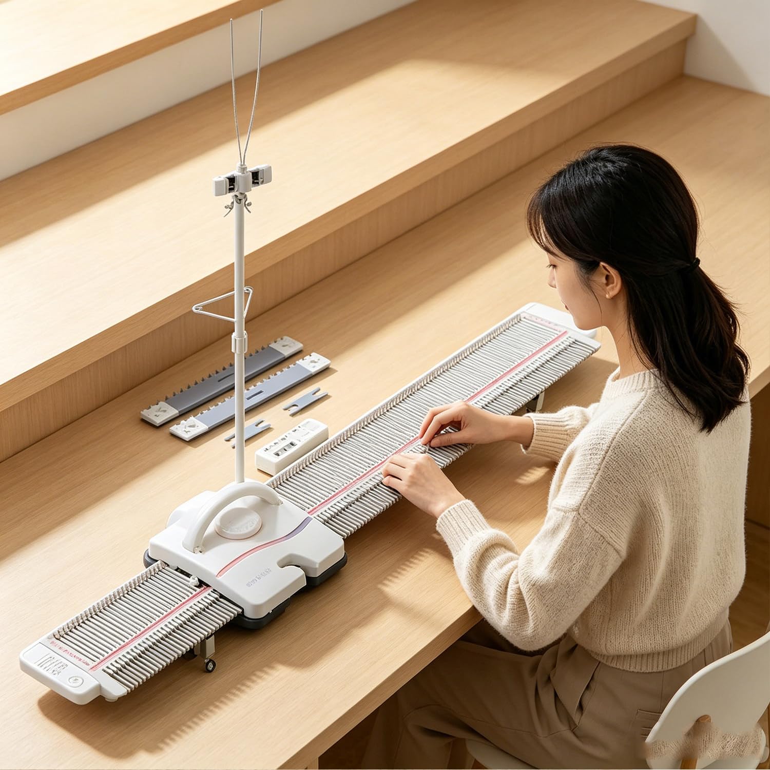 LXMydriasis Knitting Machine, 6.5mm Mid Gauge 150 Stitches Plastic Domestic Knitting Machine with Accessories, Easy to Make Scarves and Hats, Perfect for Scarf, Hat & Sweater, Easy Home Crafting