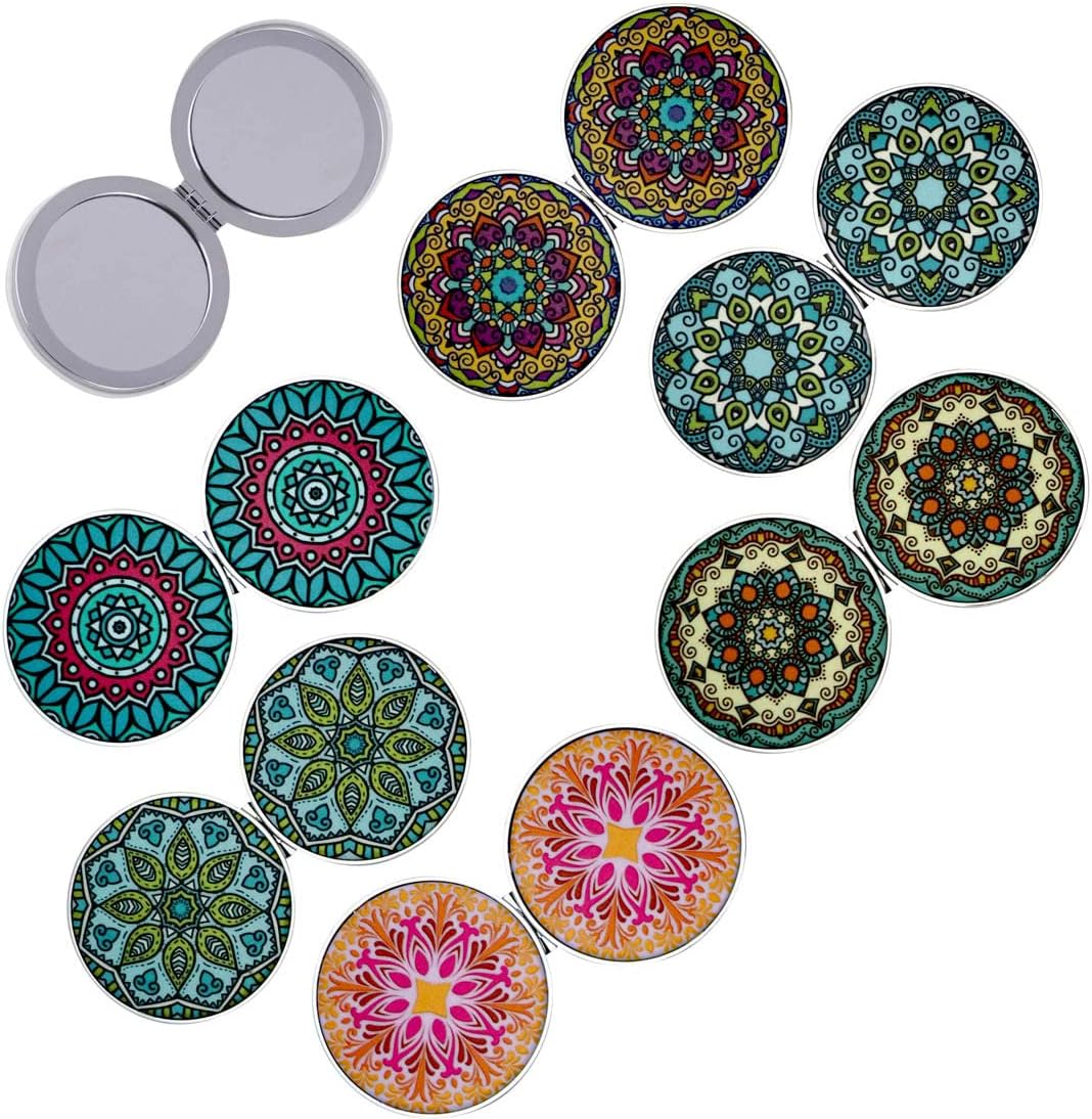 Small Travel Magnifying Makeup Compact Mirror Bulk Hand Round Mini Folding Handbag Pocket Mirrors Set 1x 2X Magnification Portable Double Sided Mandala Gift for Girls Men Women Pack of 6 image 2