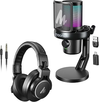 MAONO Wireless AI Microphone DM40 + Professional Studio Monitor Headphone MH700