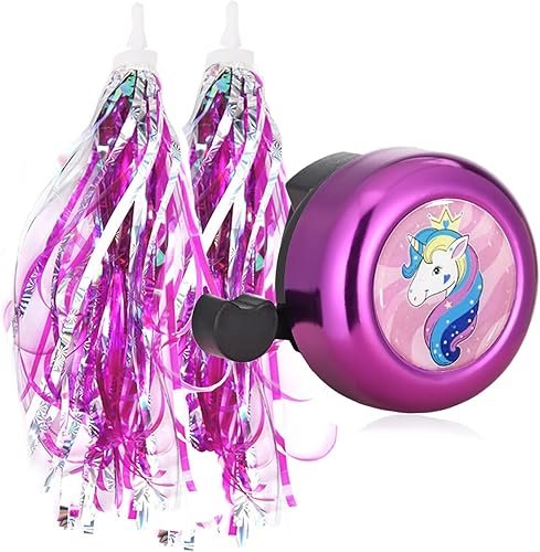 Vista 7 de U-LIAN Serpentinas y campanas de bicicleta para niñas, 1 paquete de campanas de bicicleta de flores con 2 paquetes de serpentinas para manillar