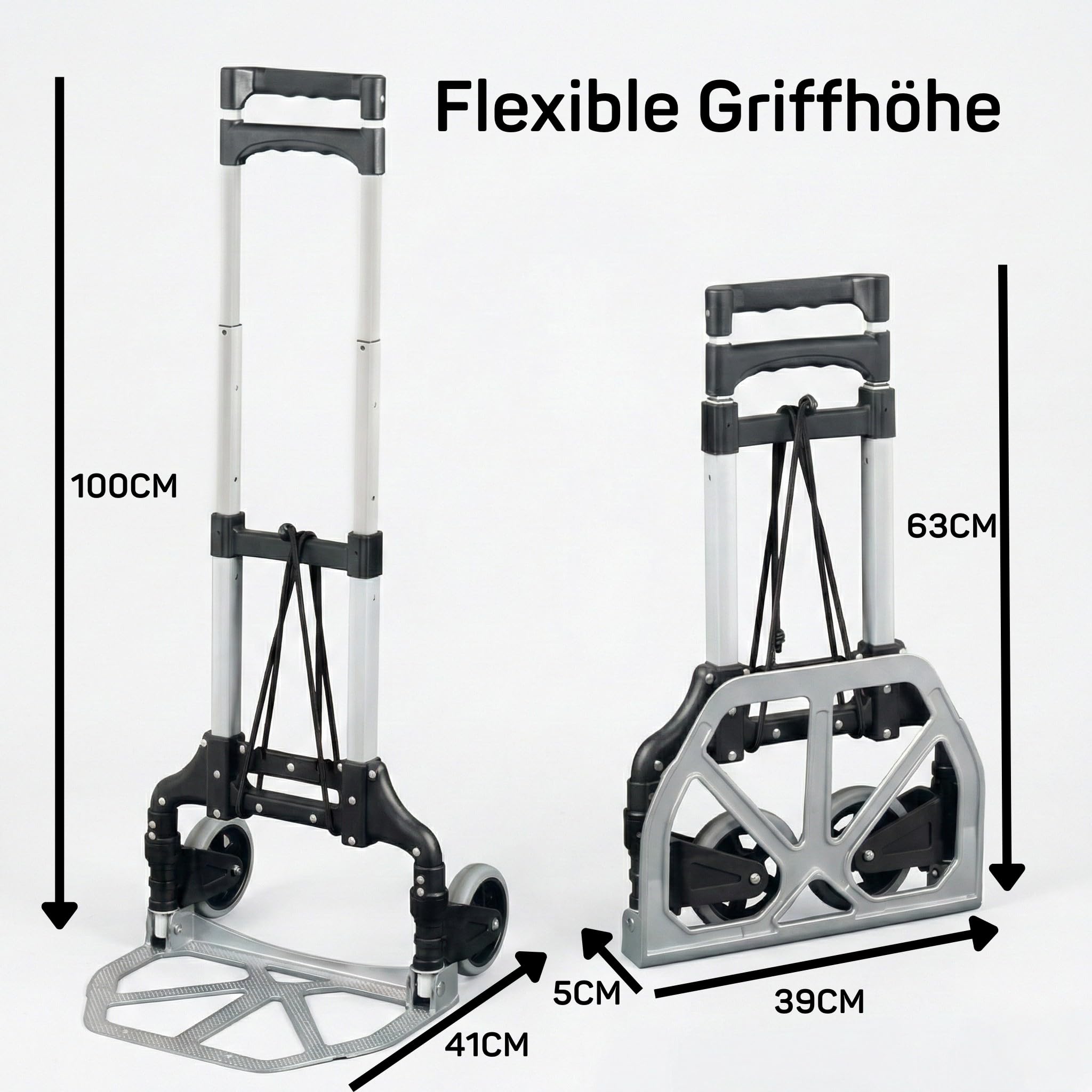 Sackkarre Klappbar, Transportwagen aus Aluminium mit 2 Expander | Transportkarre bis 80kg belastbar mit stabilen Reifen, Transporthilfe für Getränkekisten, Klappsackkarre