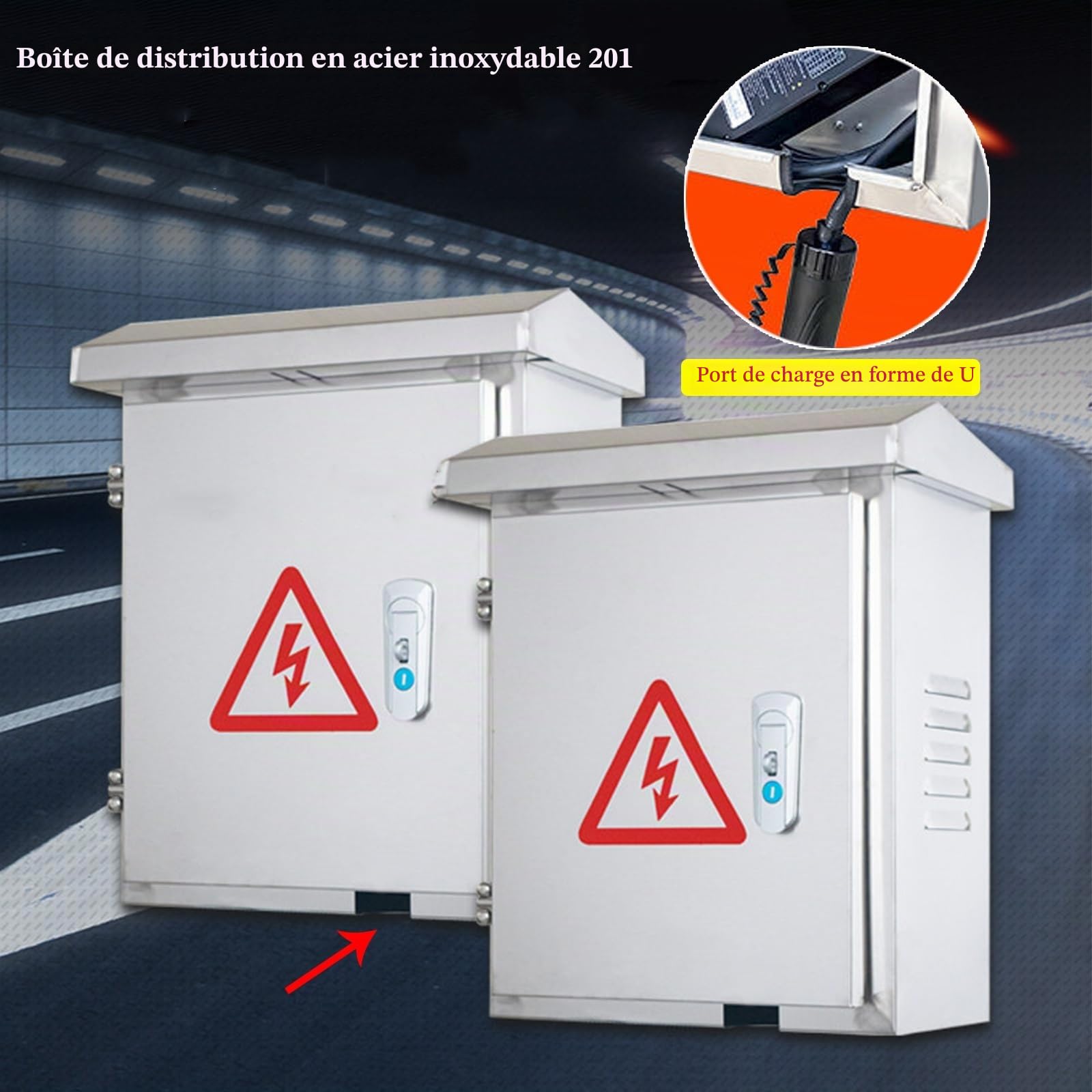Boîtier de recharge extérieur pour véhicules électriques, armoire électrique murale étanche avec ouverture en U, protection pour borne de recharge(40x30x18cm)