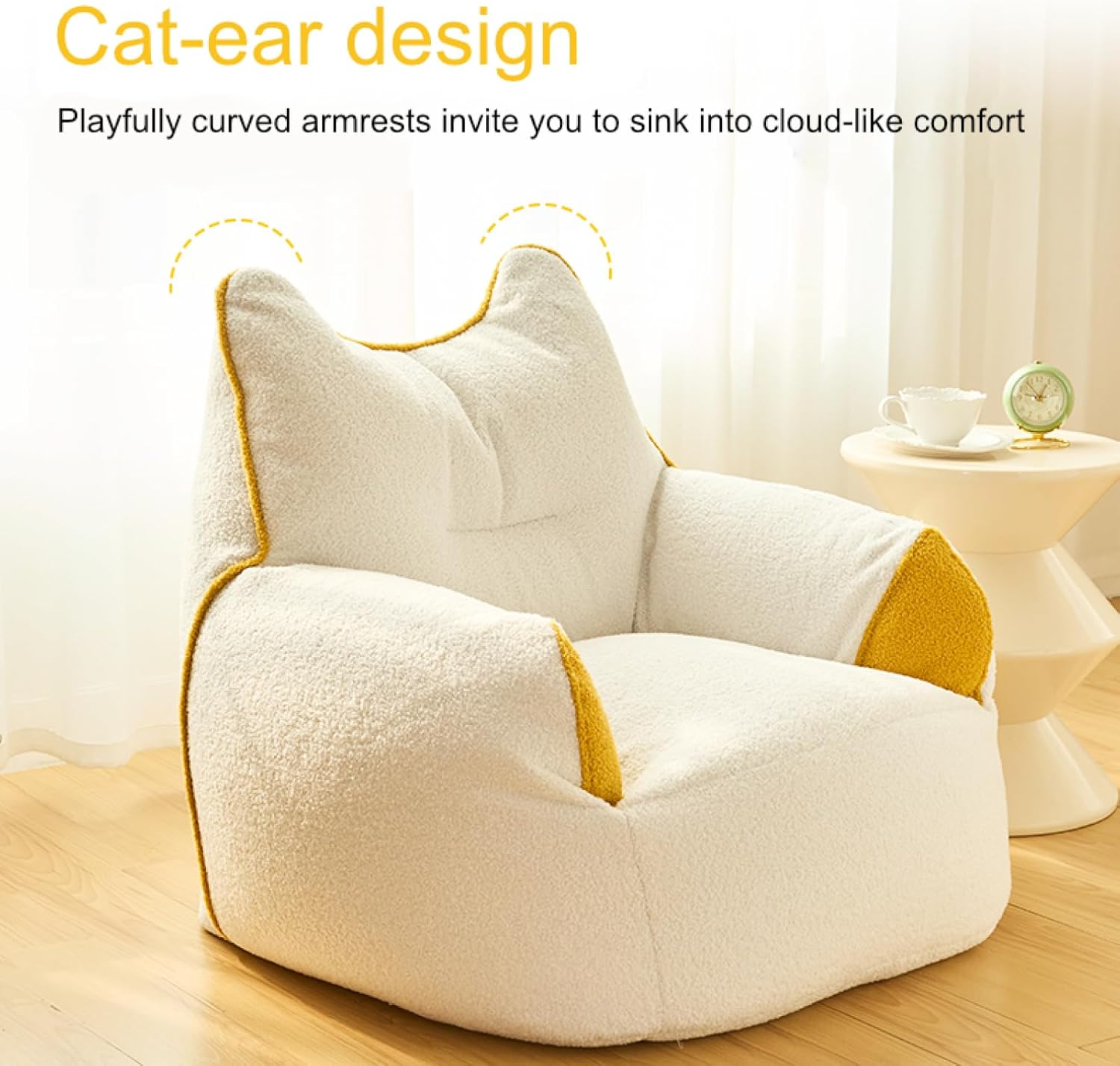 Bean Bag Cover (No Filling) Cat's Ears Shape Bean Bag Cover Faux Fur Teddy Fleece Bean Bag Chair Cover for Childrens Pets Adults (Pink, Medium)