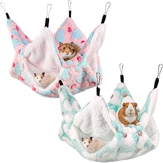 2 Pieces Small Pet Cage Hammock Guinea Pig Bunkbed Hanging Hammock Soft Warm Small Animals House Cage Accessories for Hamster Ferret Guinea Pig Squirrel Chinchilla Rat