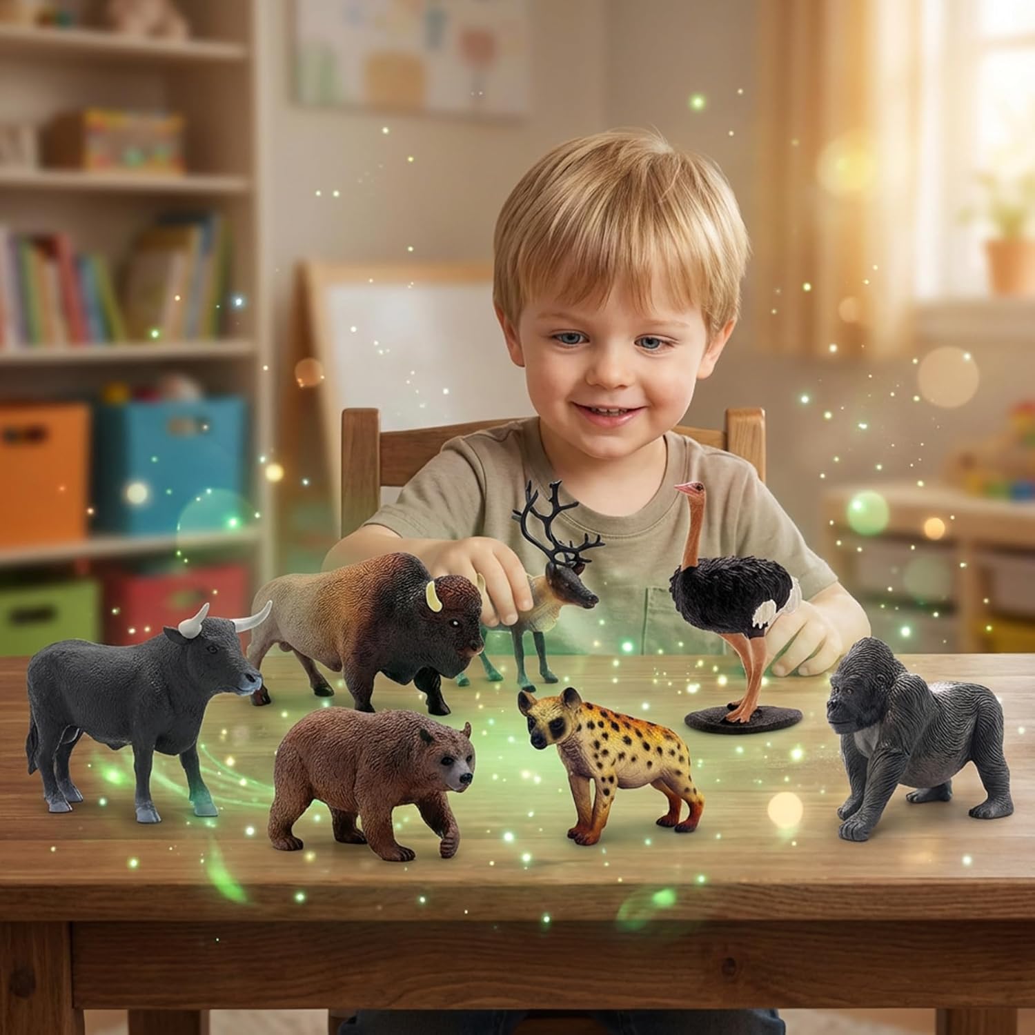Gemini&Genius 7Pcs Wild Animal Toys for Kids, Realistic Animal Educational Toys, Cake Toppers for Baby Shower, Birthday Gifts, Wild Party, Wildlife 4" Animals for Kids