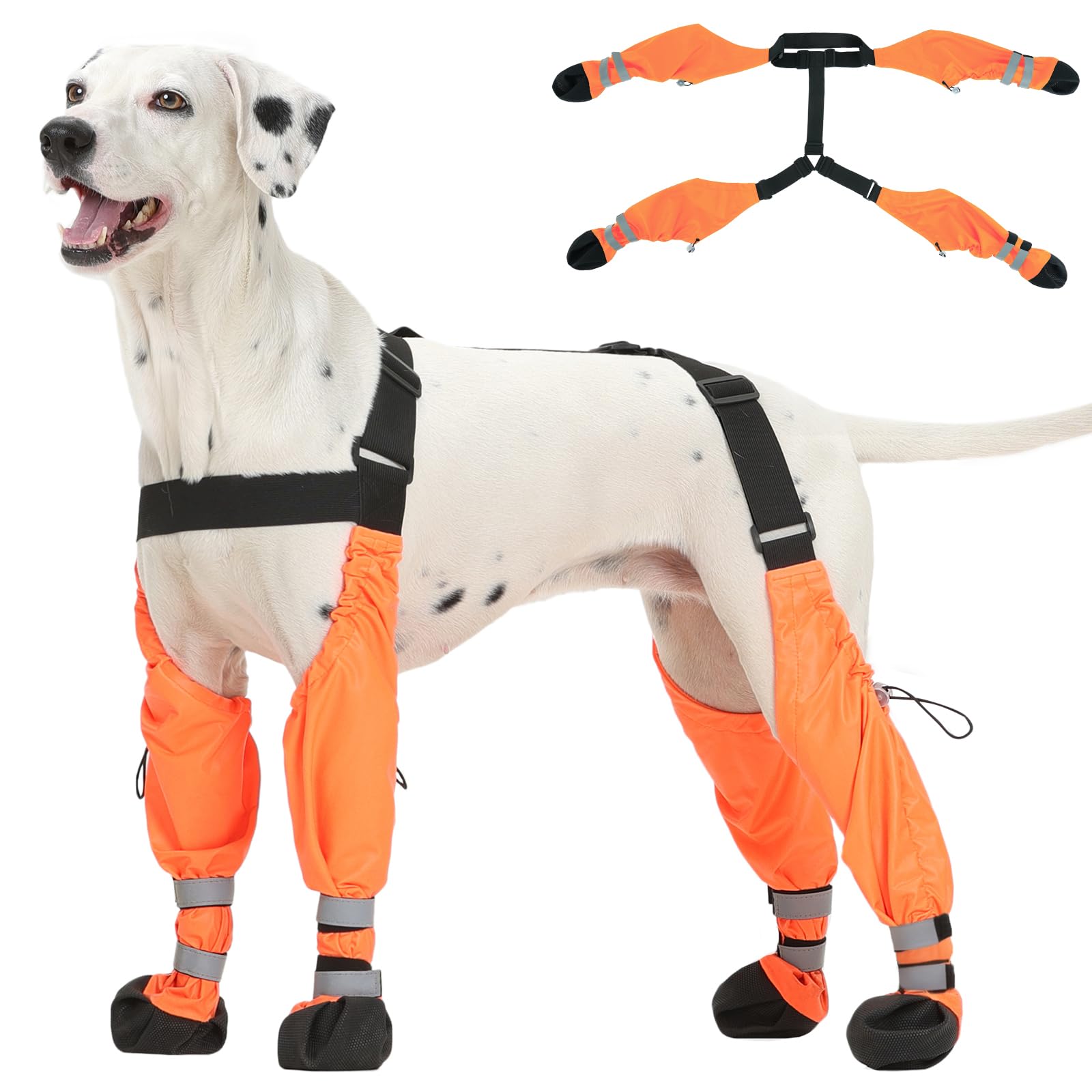 Pezluxe Dog Suspender Boots, Waterproof Anti-Slip Dog Rain Boots with Adjustable Strap for Small Medium Large Dogs, Reflective Paw Protector Pet Shoes for Outdoor Walking, Rain Snow Hiking, Black, L — view 12