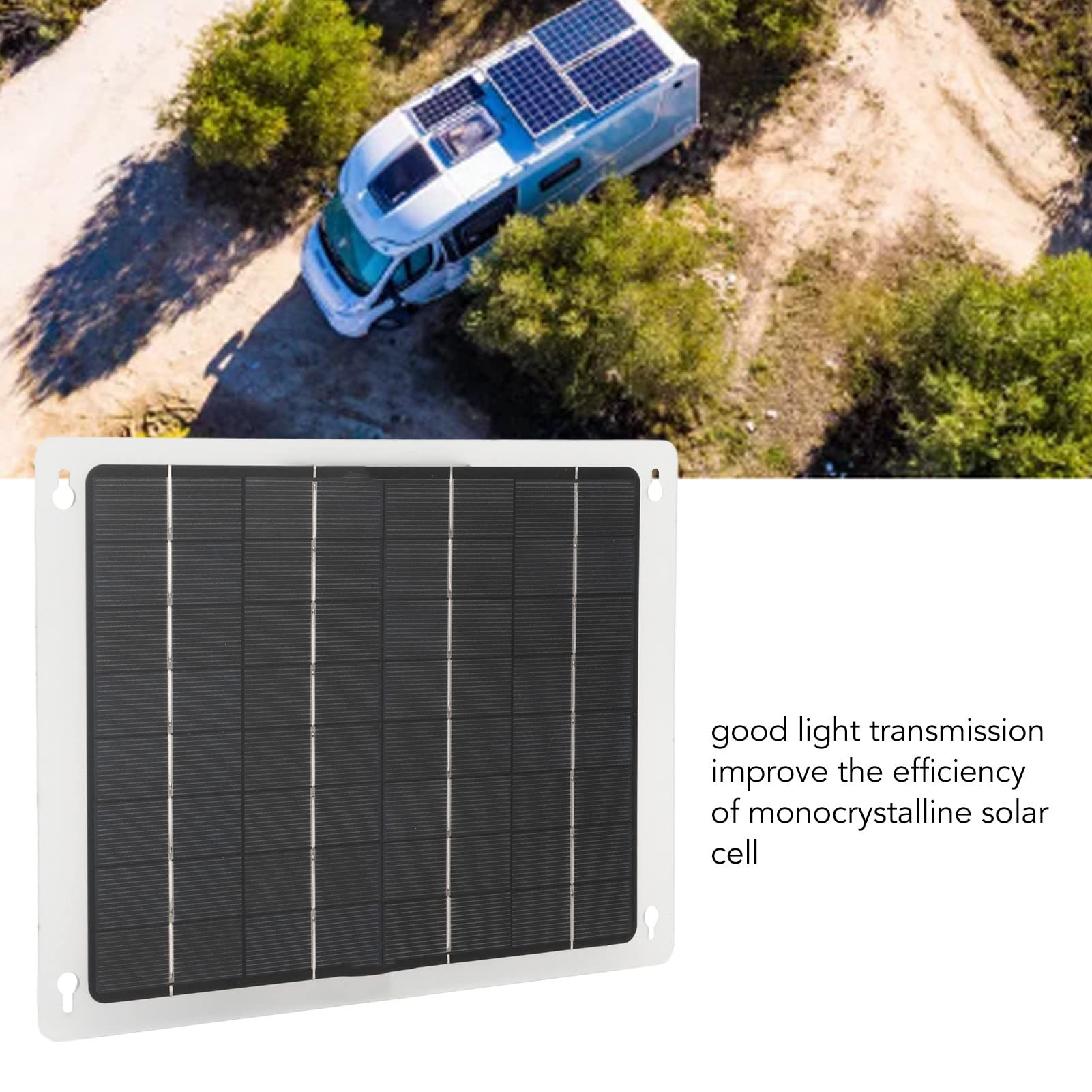 Panel Słoneczny, Polikrzemowy Panel ładowarki Słonecznej 20 W 12 V z Podwójnym Portem ładowania USB i Kablem Obd, do Samochodu, Kampera, łodzi, łodzi, Przyczepy, Kempingu