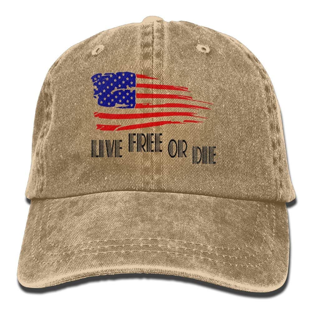 bowlife Adult USA Flag Live Free Or Die Denim Baseball Hat Adjustable Hip-hop Cap
