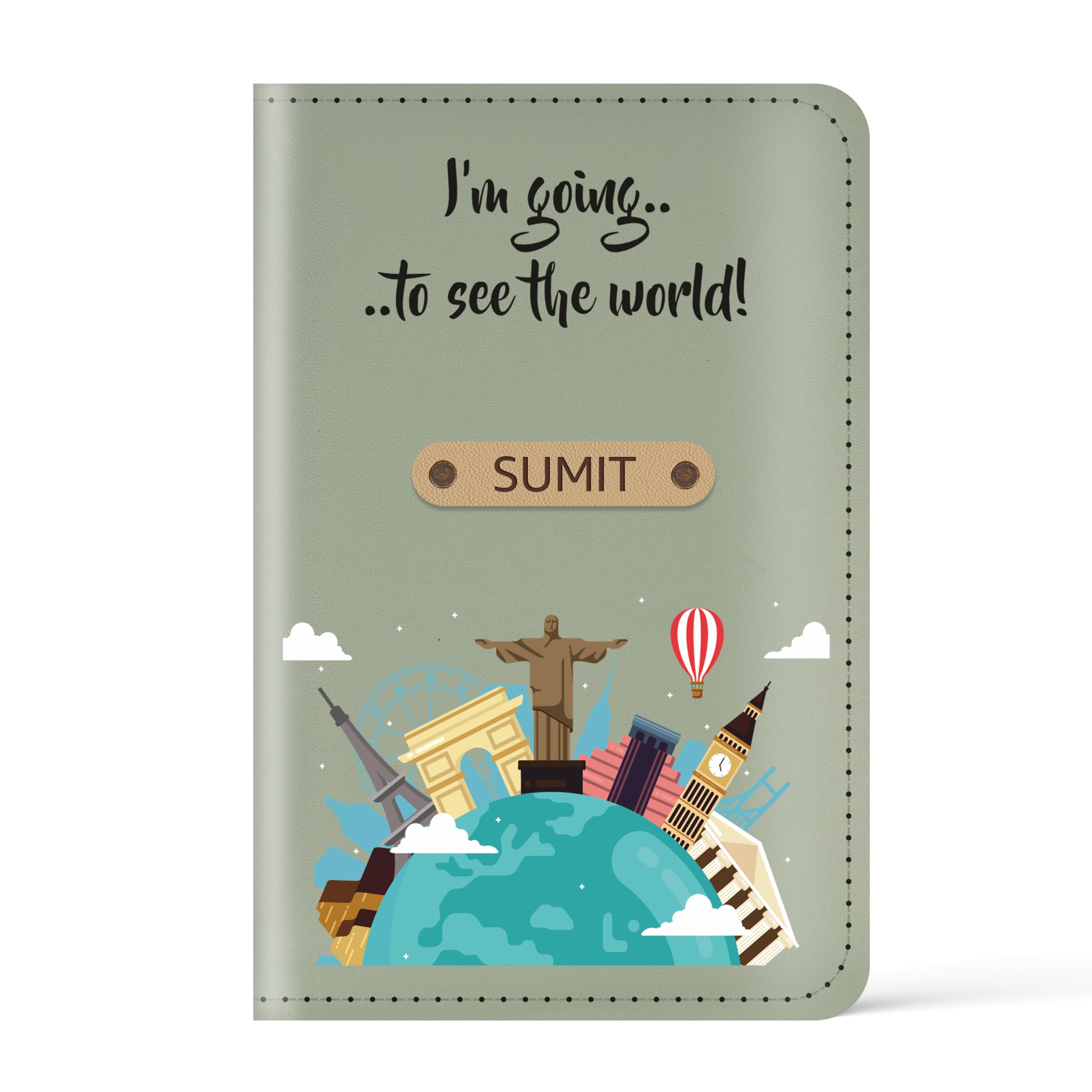Personalized Printed Leather Passport Cover with Customised Name | Printed Travel Quote on Passport Holder (Design 01, Mint Green)