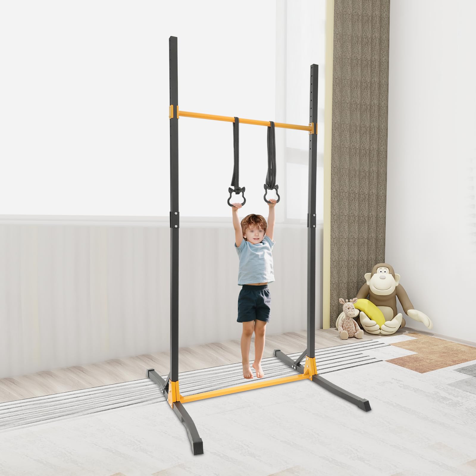 Barra per trazioni da arrampicata regolabile con anelli per l'allenamento superiore a casa e palestra, regolabile in altezza e antiscivolo per gli appassionati di fitness e l'allenamento della forza
