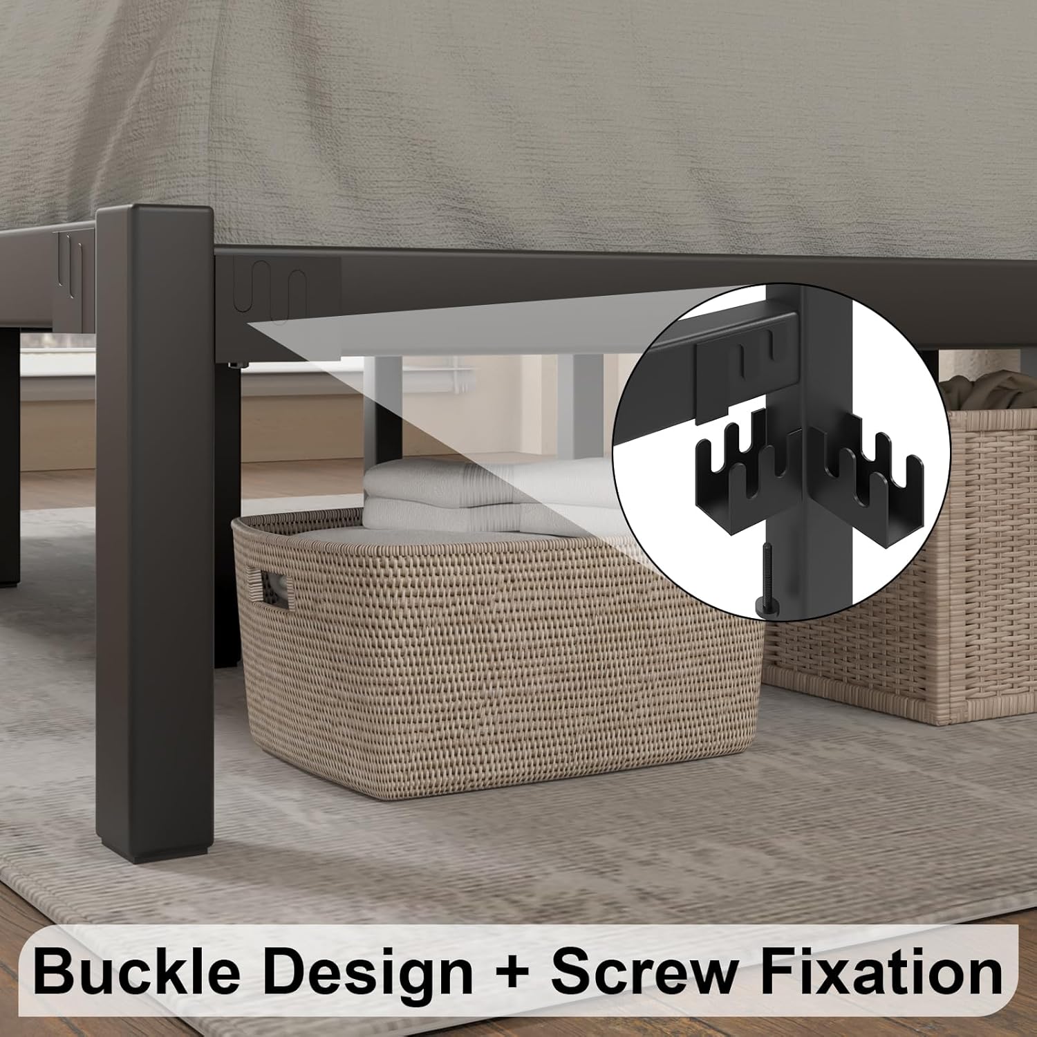 King Size Bed Frame, Metal Platform Bed Frame with Headboard, Mattress Foundation with Spacious Underbed Storage, No Box Spring Needed, Easy Assembly, Modern, Black