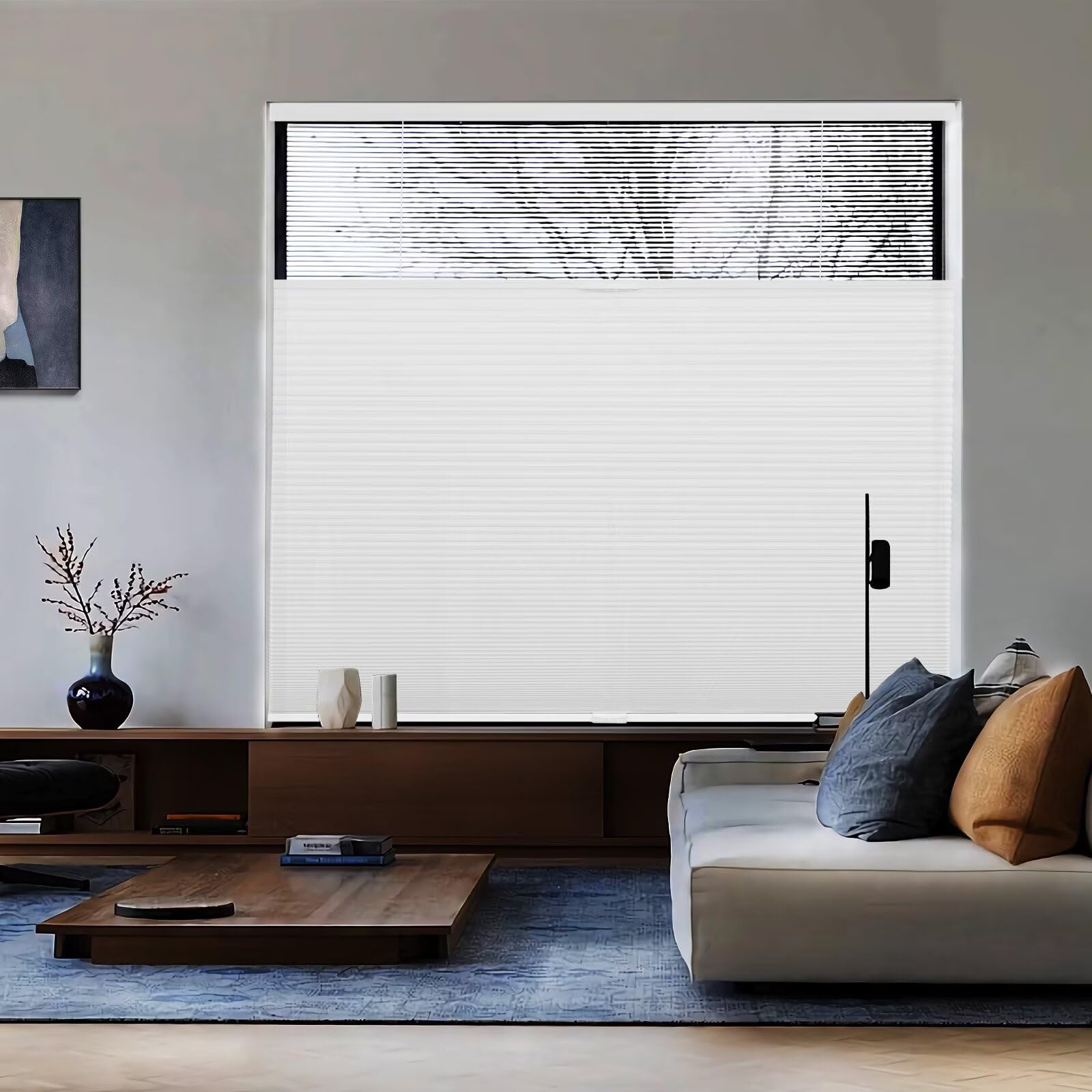 myshade top down bottom up?tdbu? cellular shades, 1.5 inch cordless light filtering privacy light control sheer & room darkening honeycomb blinds for home bedroom office, 36" w x 72" h, white