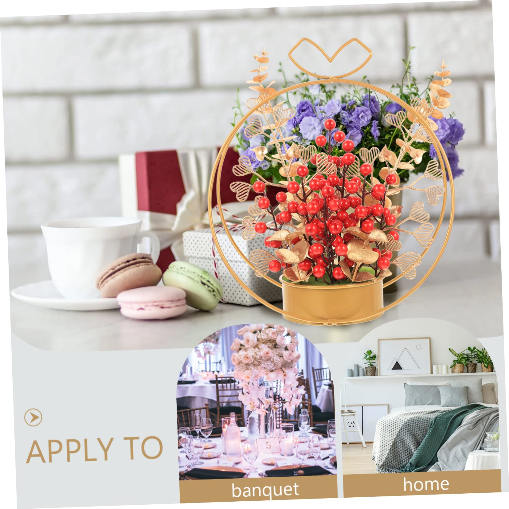 TOPBATHY 2 Pièces Panier de Fleurs artificielles Baies Rouges artificielles Composition de Mariage Faux Rituals The Ritual Décor de Table Ornement de Mariage de Fruits Rouges Le Fer