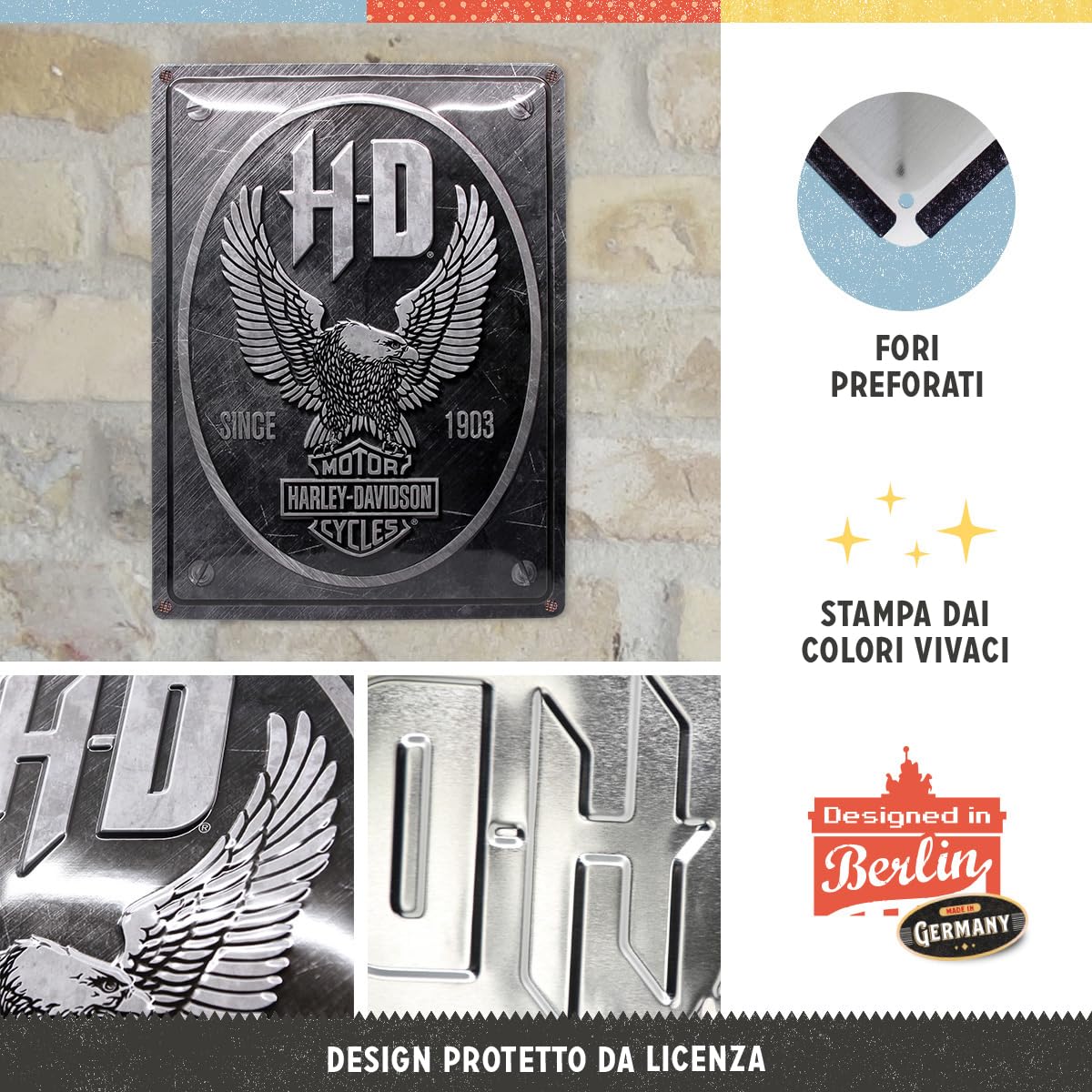 Nostalgic-Art Targa Vintage Harley-Davidson – Garage – Idea Regalo per Amanti di Moto, in Metallo, Design Retro per Decorazione, 30 x 40 cm