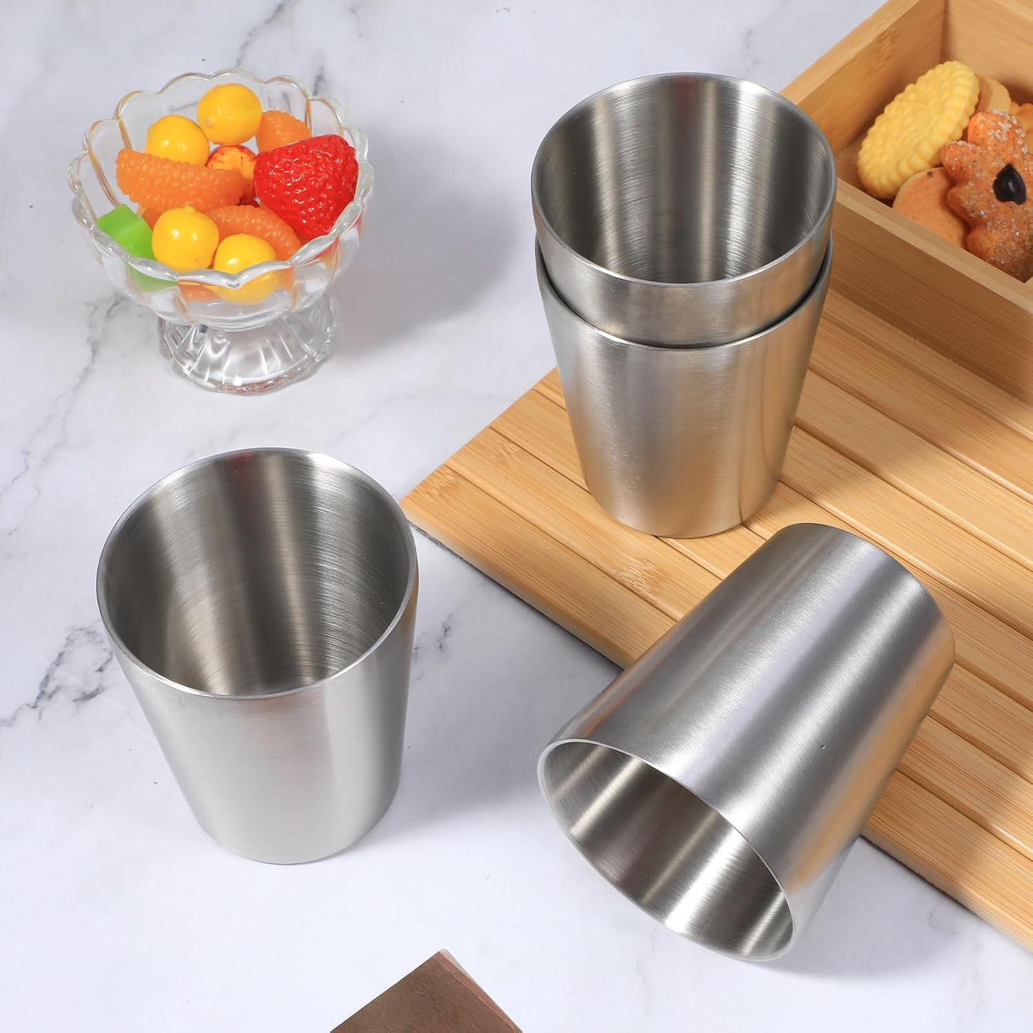 8 Pack 10 oz Stainless Steel Insulated Cups, Double Wall Vacuum Metal Tumbler Stackable Camping Drinking Water Glasses Unbreakable Reusable Mugs for Travel Indoor Outdoor Party Supplies(Silver) - Image 6