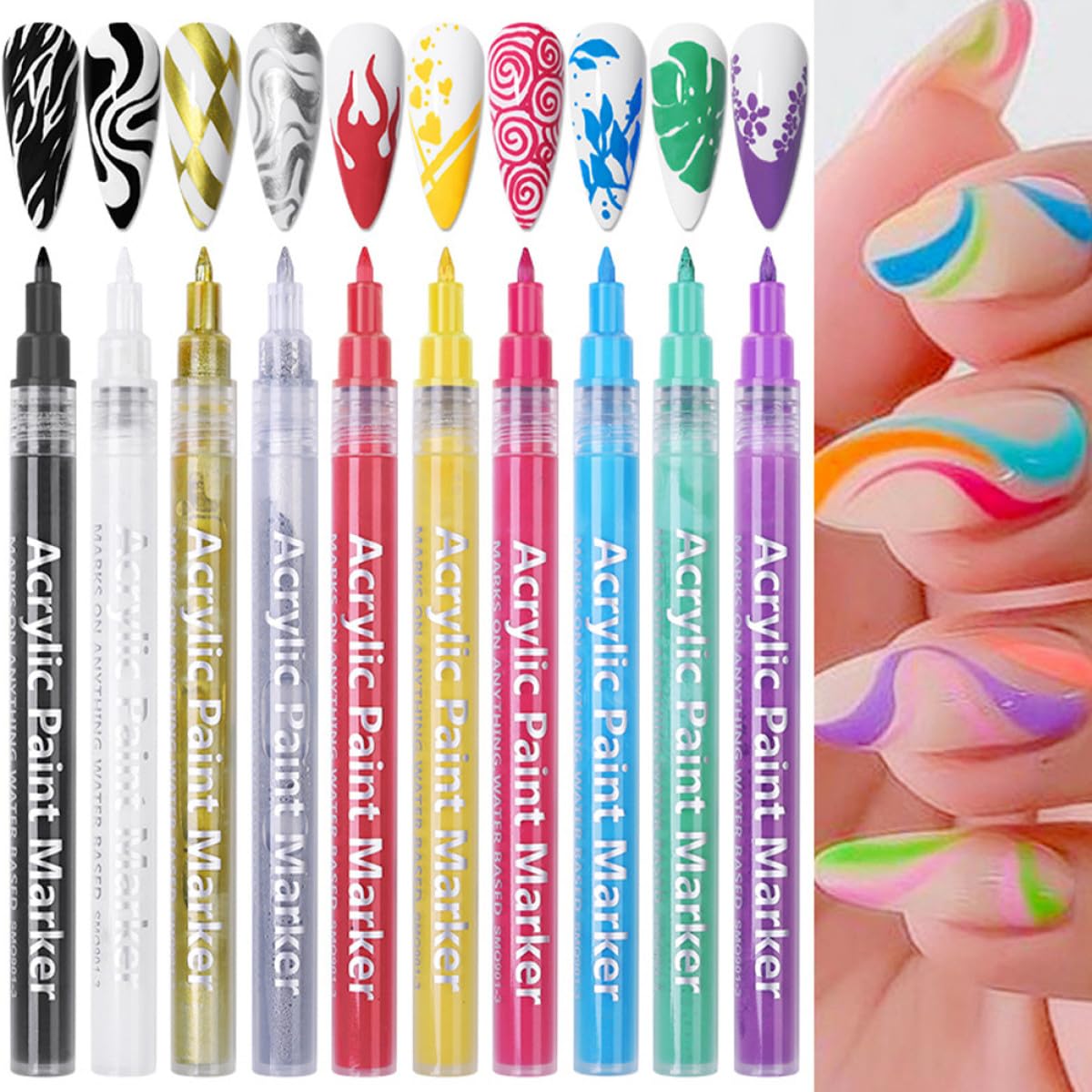 Herramienta de Manicura para Mujer 10 Piezas, Bolígrafo para Decoración de Uñas DIY de Plástico Agarre Cómodo, Adecuado para Uso en Casa y Salón