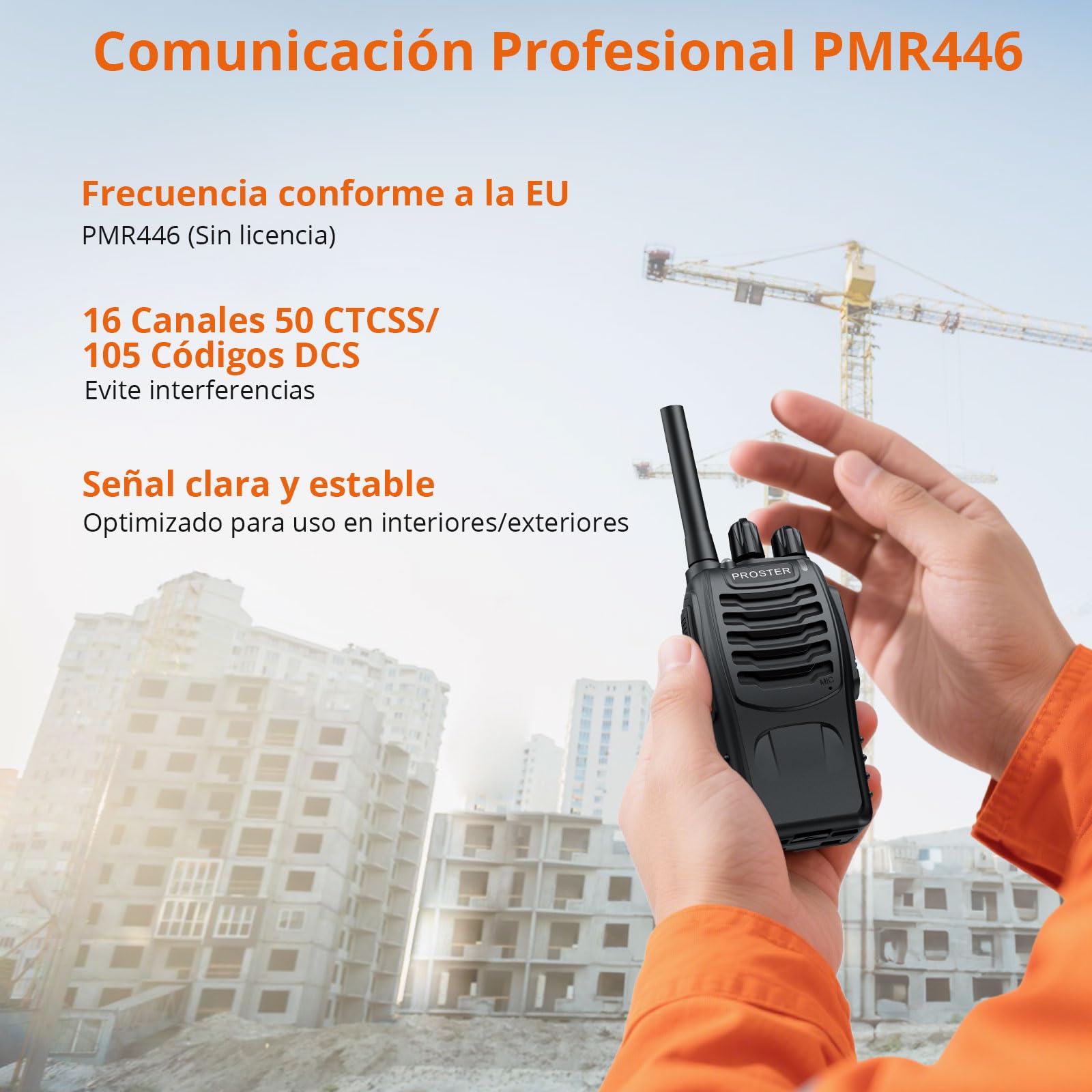 Proster Walkies Talkies Recargable Walky Talky Profesionales 16 Canales CTCSS DCS Transmisores Receptores Radiocomunicación de Largo Alcance con Pinganillos y LED Linterna — view 2