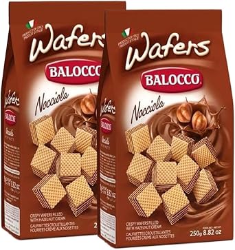 Balocco Wafers Hazelnut 250G Nocciola Cream Wafers Hazelnut Perfect Snacks Flavored Sandwich Biscuit Wafer Product of Italy Origin Pack of 2