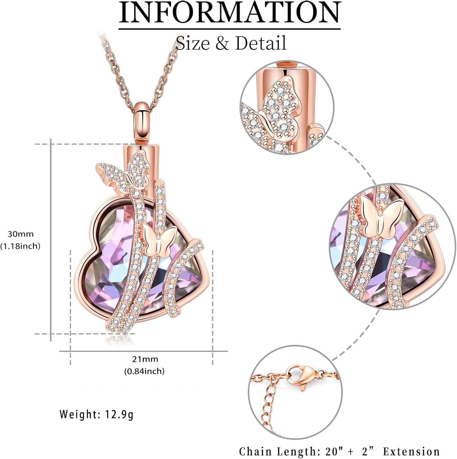 shajwo Butterfly Heart Urn Necklaces Cremation Jewelry for Ashes for Women Men Memorial Human Ashes Pendant - Image 2