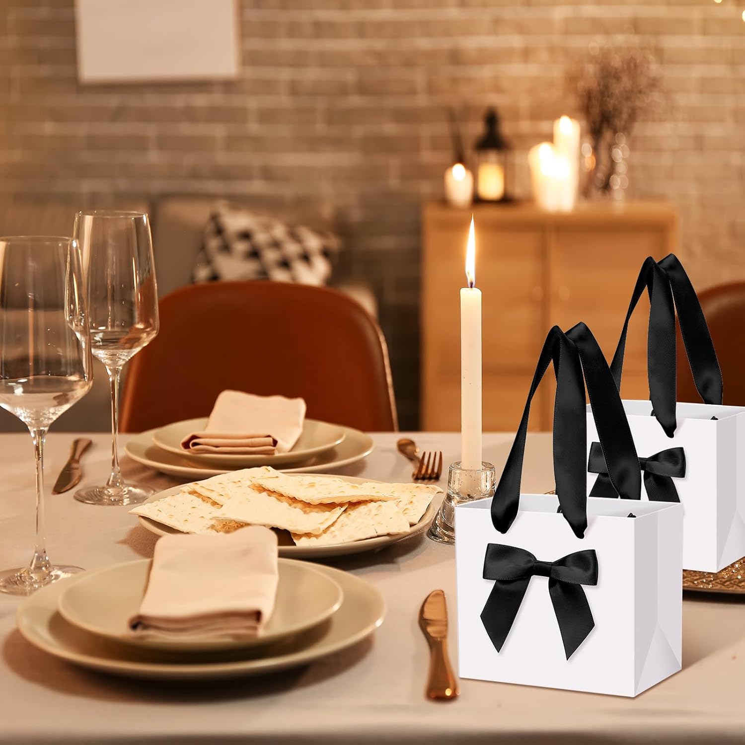 Kolldenn 50 Pcs No DIY Small Gift Bags with Black Bow Ribbon 4''x2.7''x4.5'' Mini White Paper Thank You Bags Bulk with Handle for Baby Shower Wedding Party Favor Birthday Return Guests - Image 5