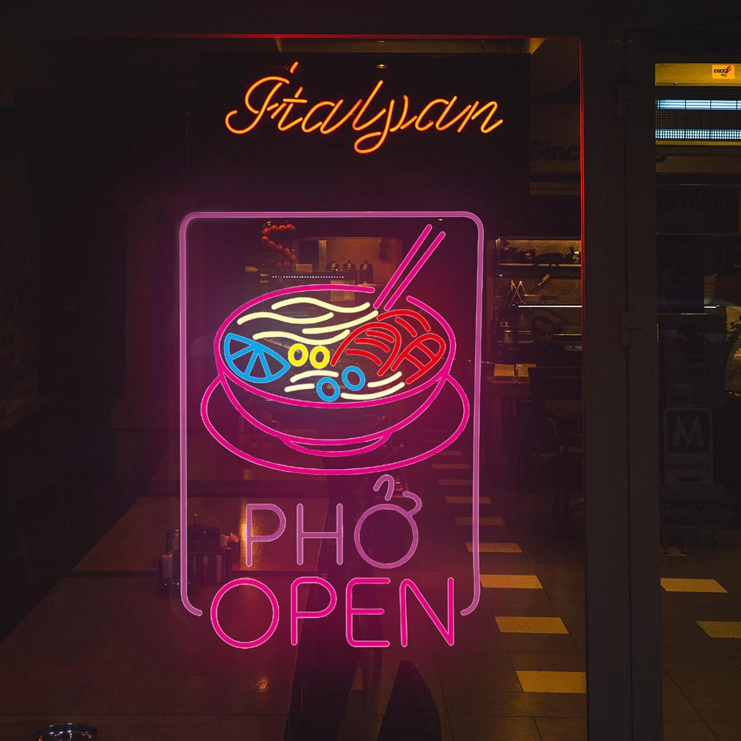 Phở Open Neon Led Lights Vietnamese Noodle Pho Neon Signs Business Wall Decor for Vietnamese Pho Restaurant Kitchen Size: 20inches