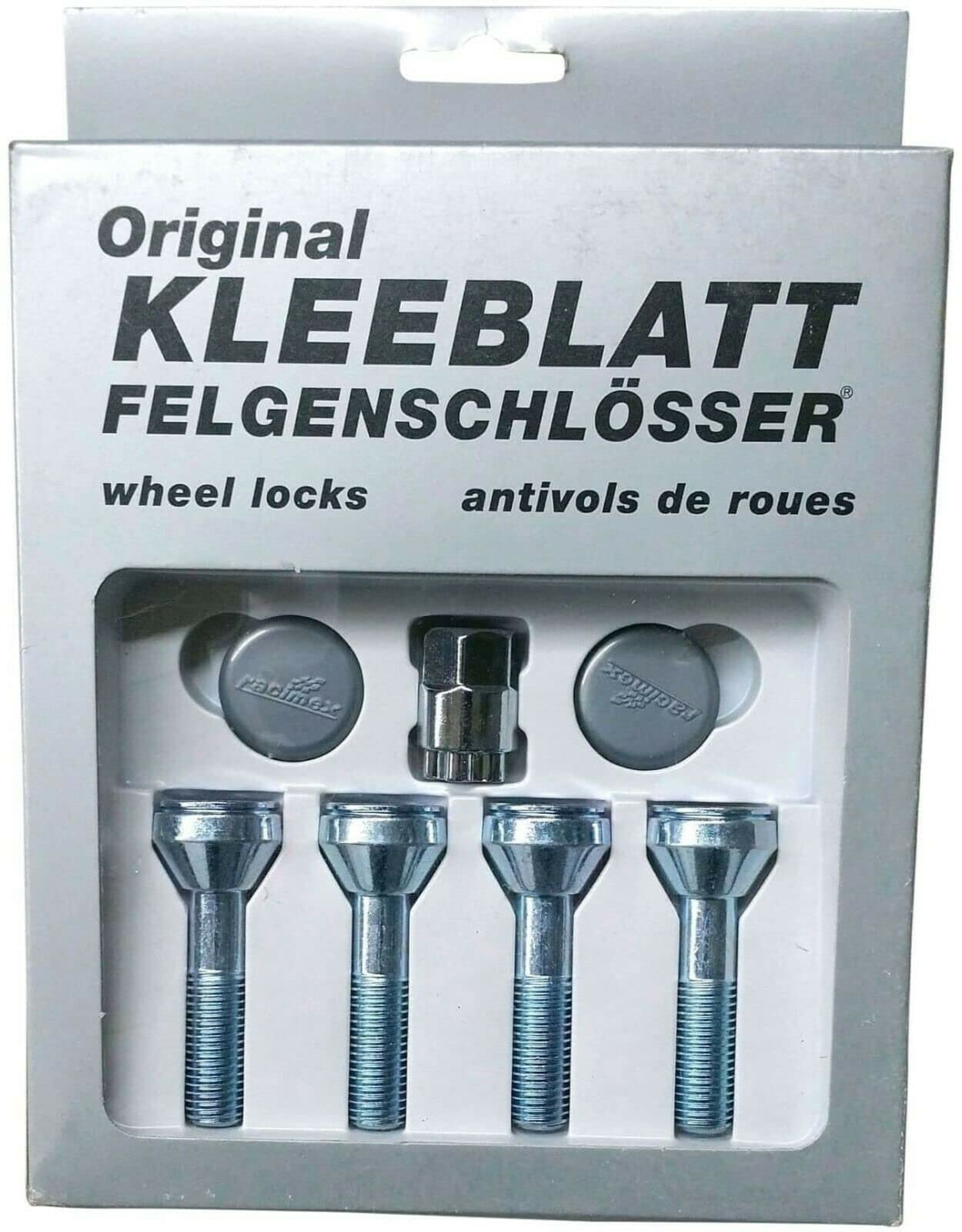 KLEEBLATT Blokada do felg M12 x 1,5 x 43 mm, taśma stożkowa 60°, zestaw 4 sztuk, zamki do felg, zabezpieczenie kół, śruby zabezpieczające koła, typ 907
