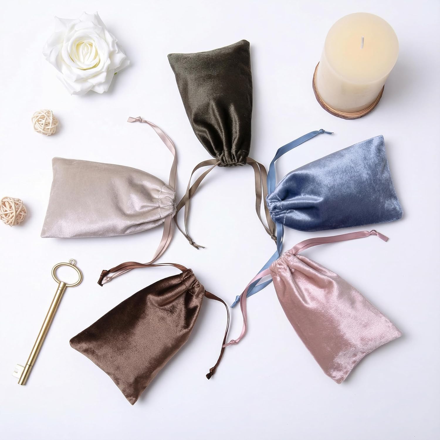 QIANF 12pcs Dusty Blue Velvet Drawstring Bags 3x4 inches Glossy Small Velvet Cloth Gift Bags Jewelry Pouches for Storage Wedding Party Favor Christmas - Image 8