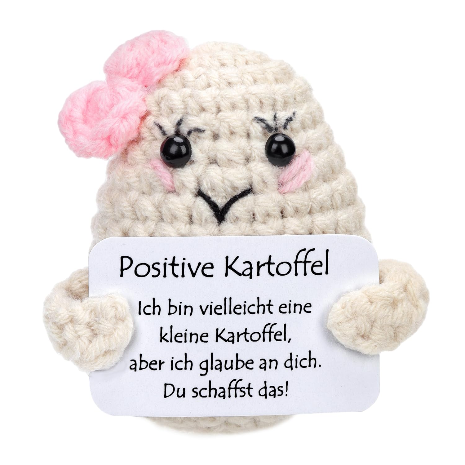 Positive Kartoffel Puppe – Kleine Strickpuppe Mit Motivationskarte, Geschenk Für Freunde & Kollegen