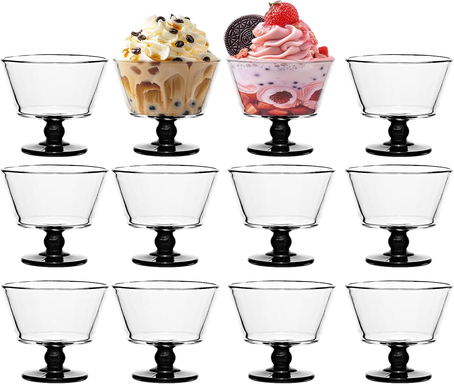 9oz Glass Dessert Bowls,ice cream sundae bowls Set of 12,Dessert Cups for Ice Cream, Fruit, Pudding, small snacks, Yogurt, and Appetizers (12)