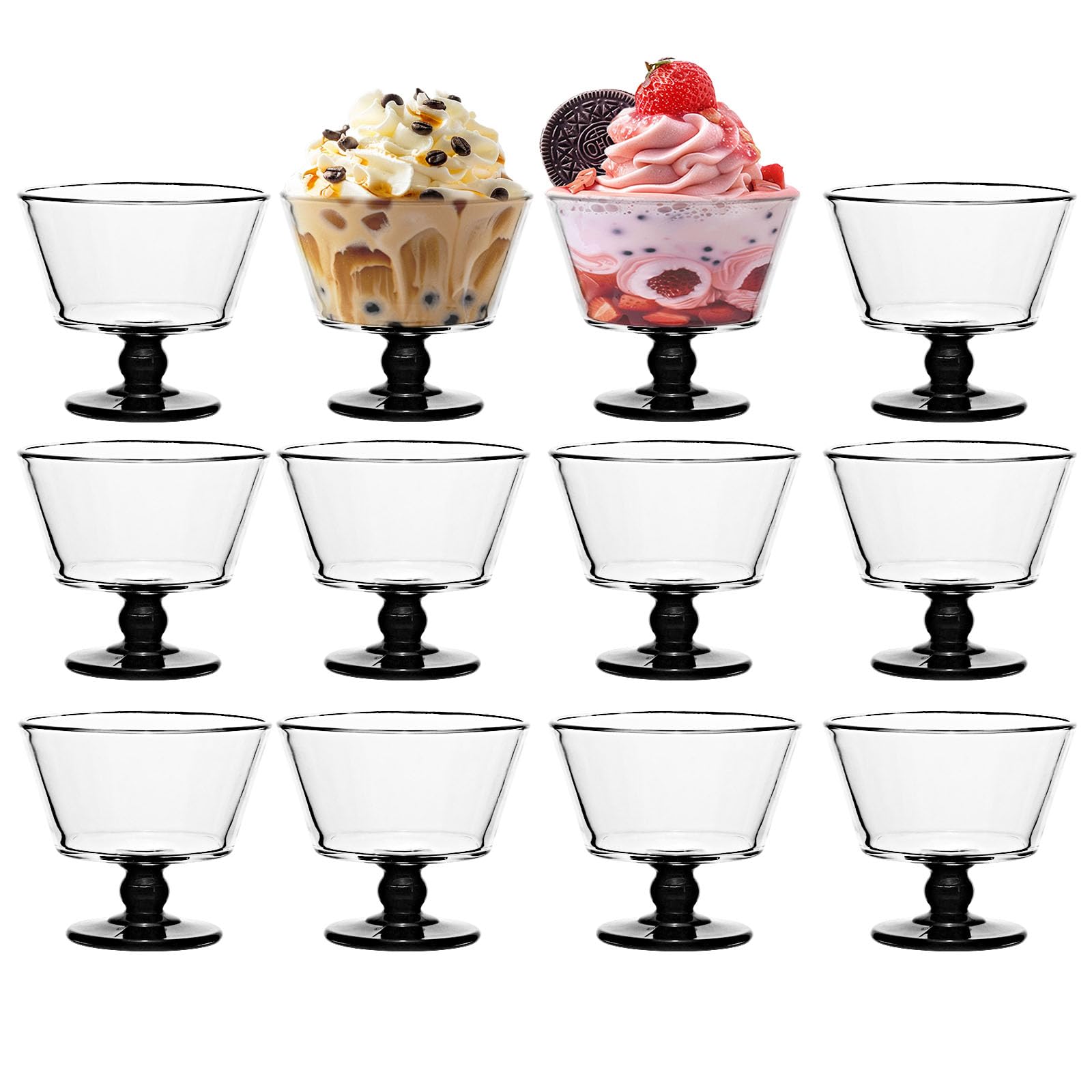 Dessertschalen aus Glas, 266 ml, Eisbecher, Dessertbecher für Eis, Obst, Pudding, kleine Snacks, Joghurt und Vorspeisen, 12 Stück